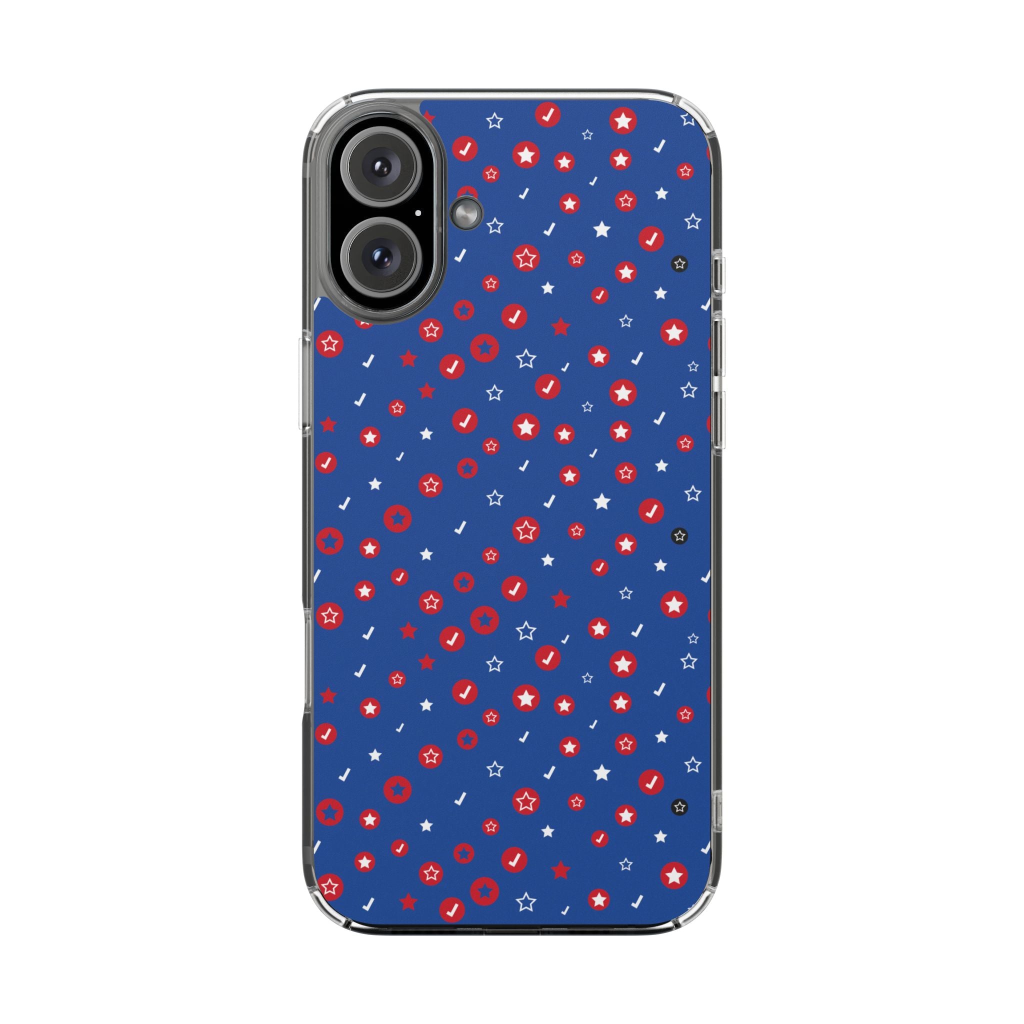 Clear Magnetic Phone Case — Navy Confetti Stars & Dots Impact-Resistant
