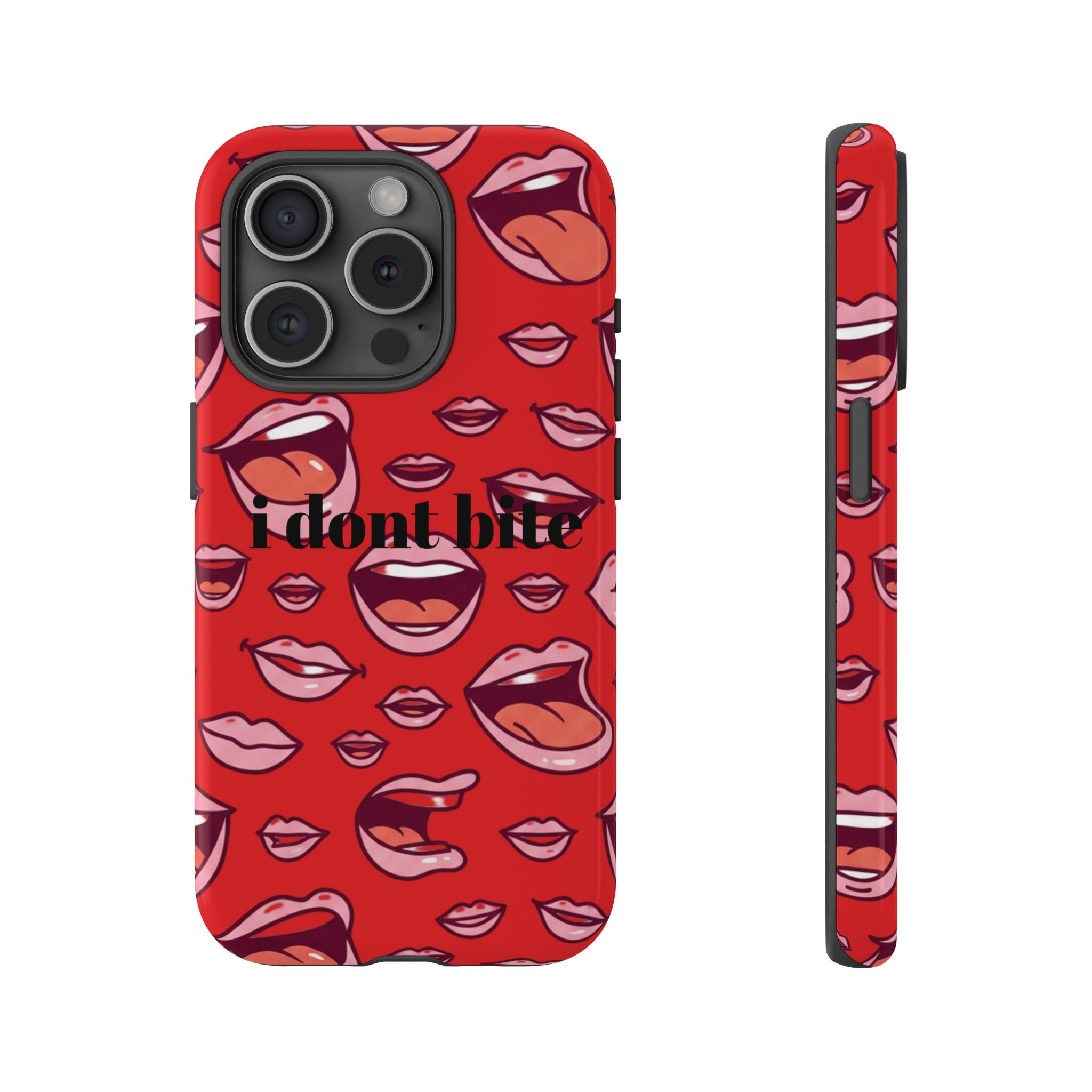 Bold Red Lips Phone Case – "I don’t bite" Graphic Tough Case