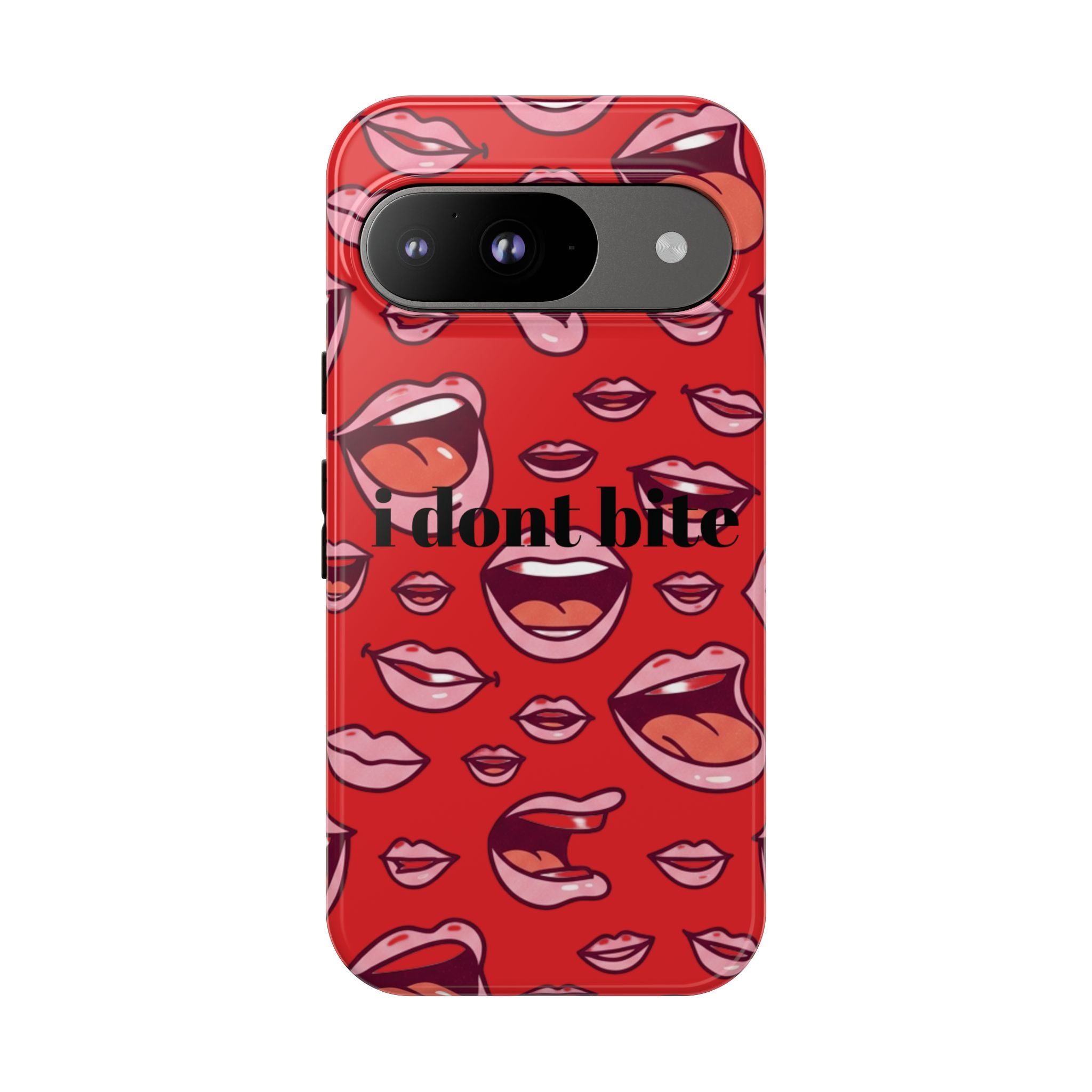 Bold Red Lips Phone Case – "I don’t bite" Graphic Tough Case