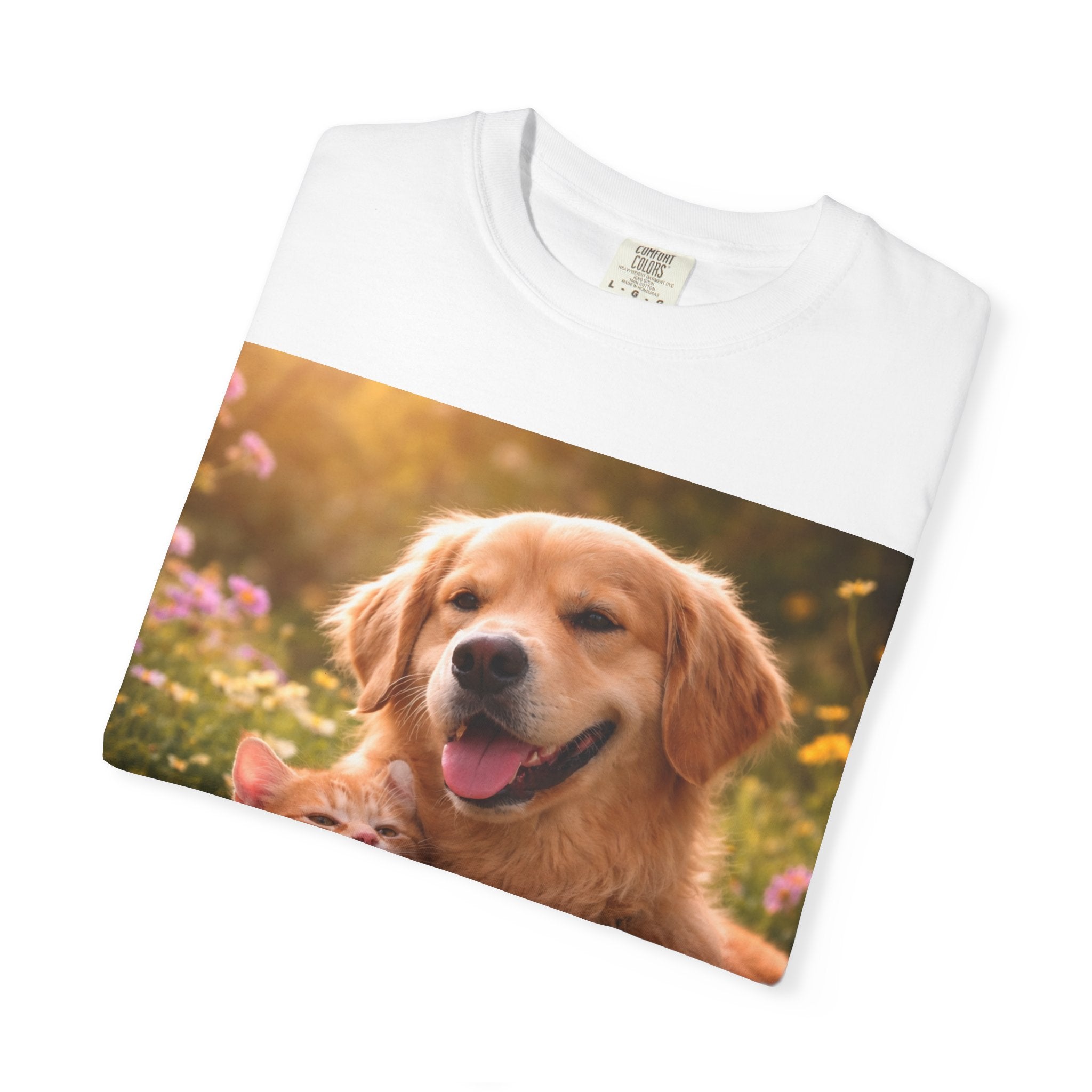Golden Retriever and Kitten Tee — Cute Dog & Cat Friendship T-Shirt