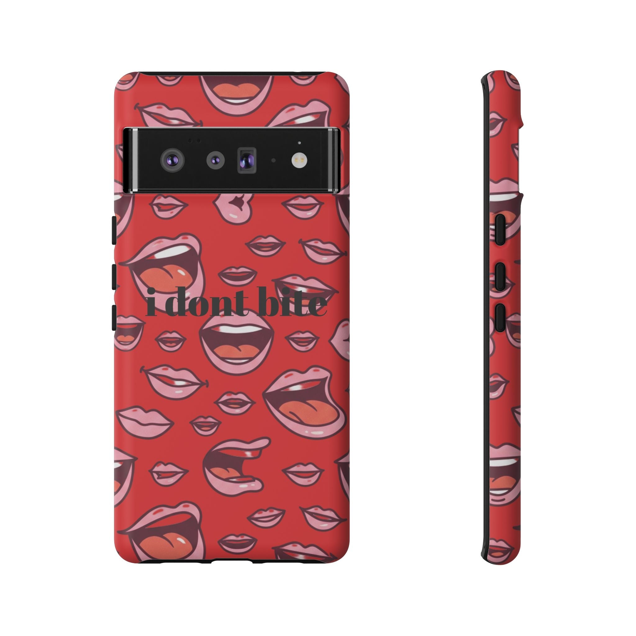 Bold Red Lips Phone Case – "I don’t bite" Graphic Tough Case