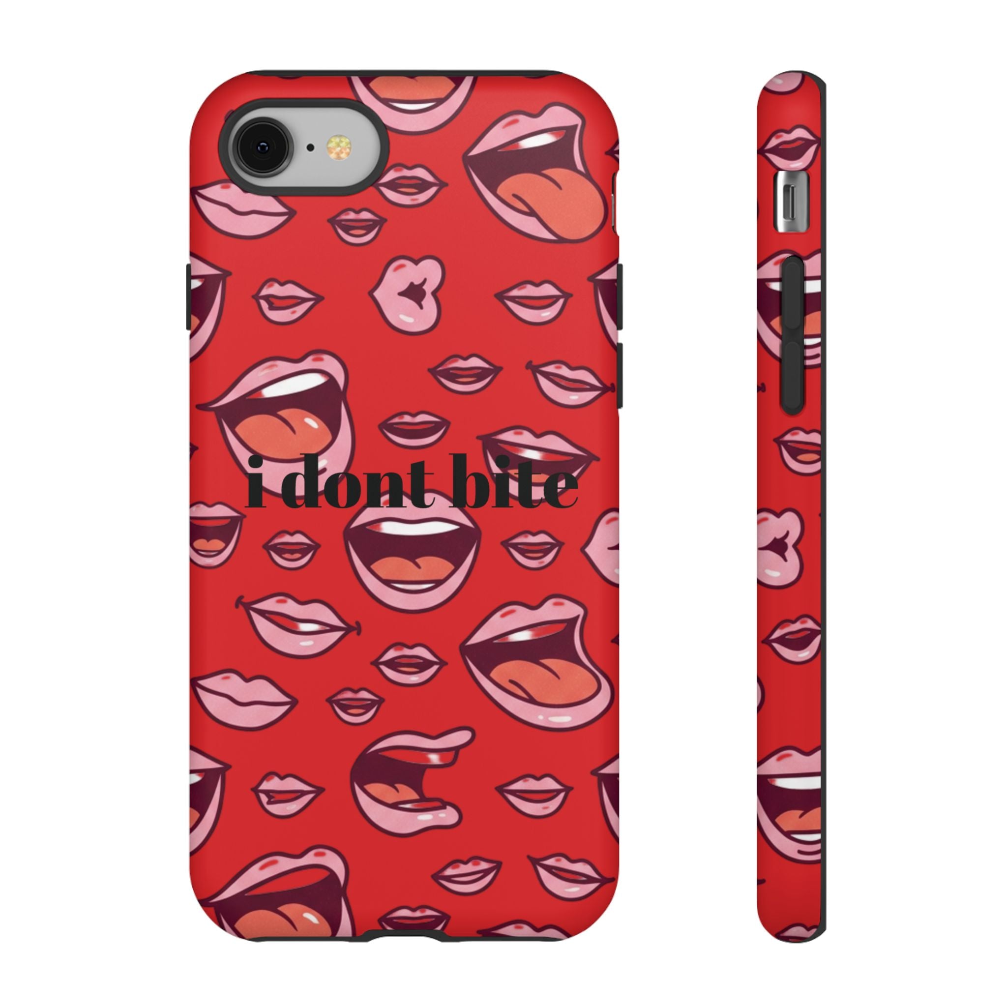 Bold Red Lips Phone Case – "I don’t bite" Graphic Tough Case