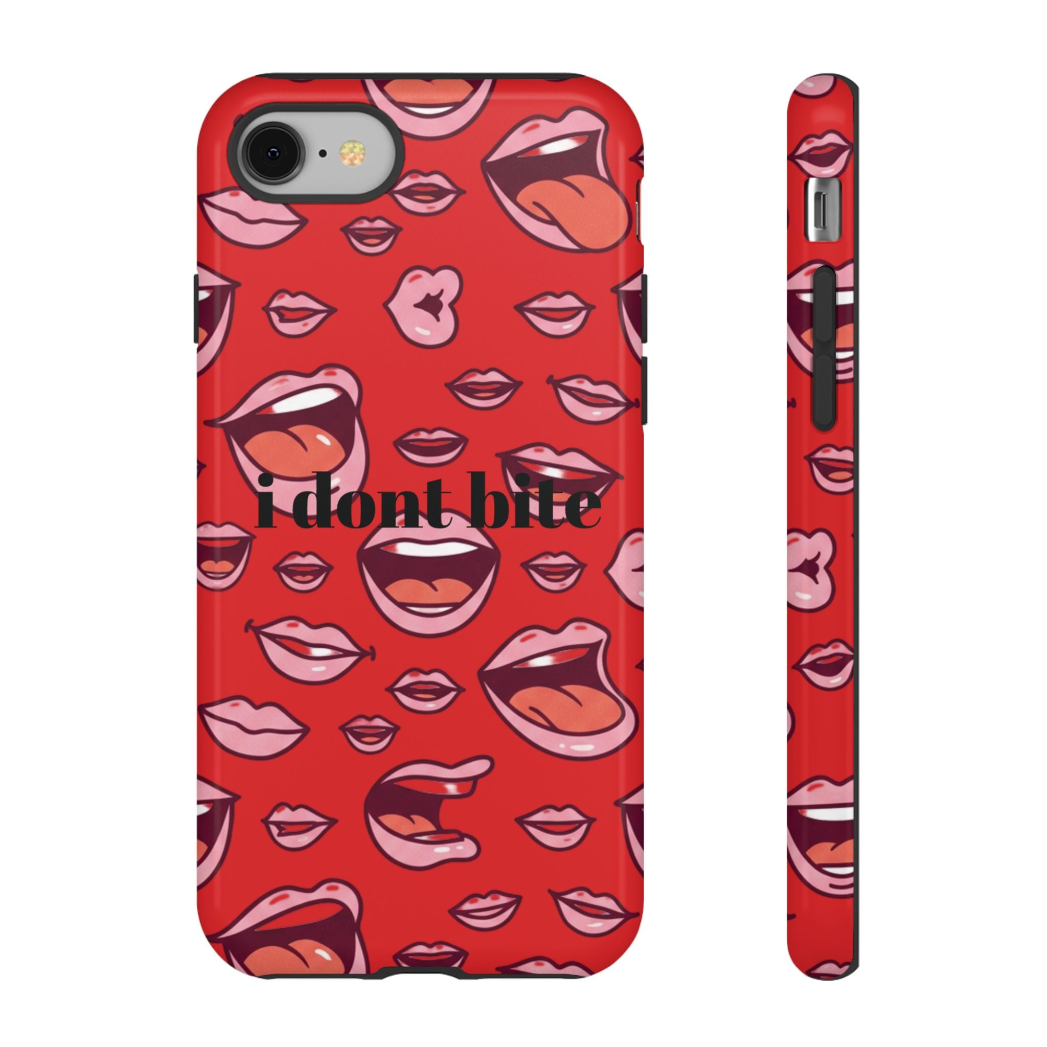 Bold Red Lips Phone Case – "I don’t bite" Graphic Tough Case