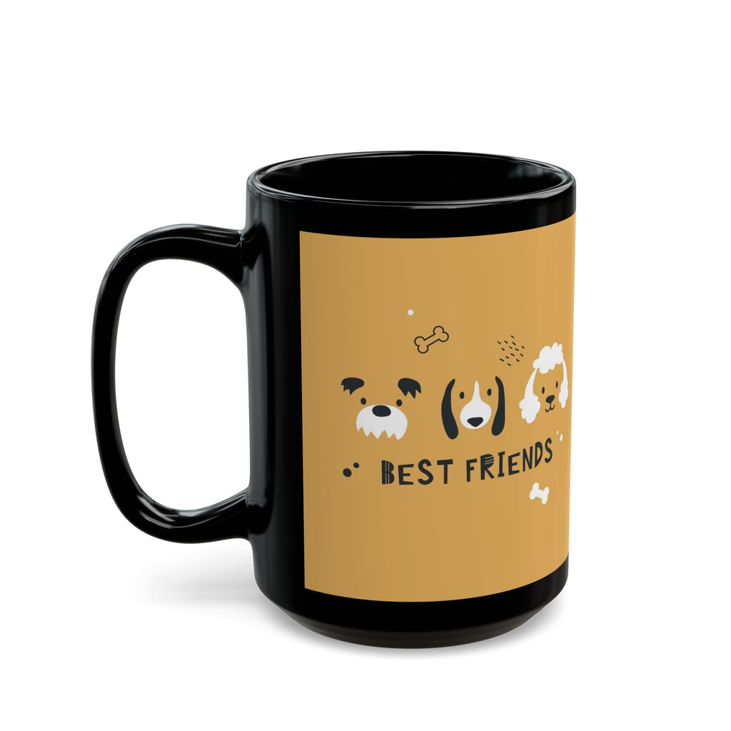Dog Friends Ceramic Black Mug — Cute Paw Print Pattern, 11oz & 15oz