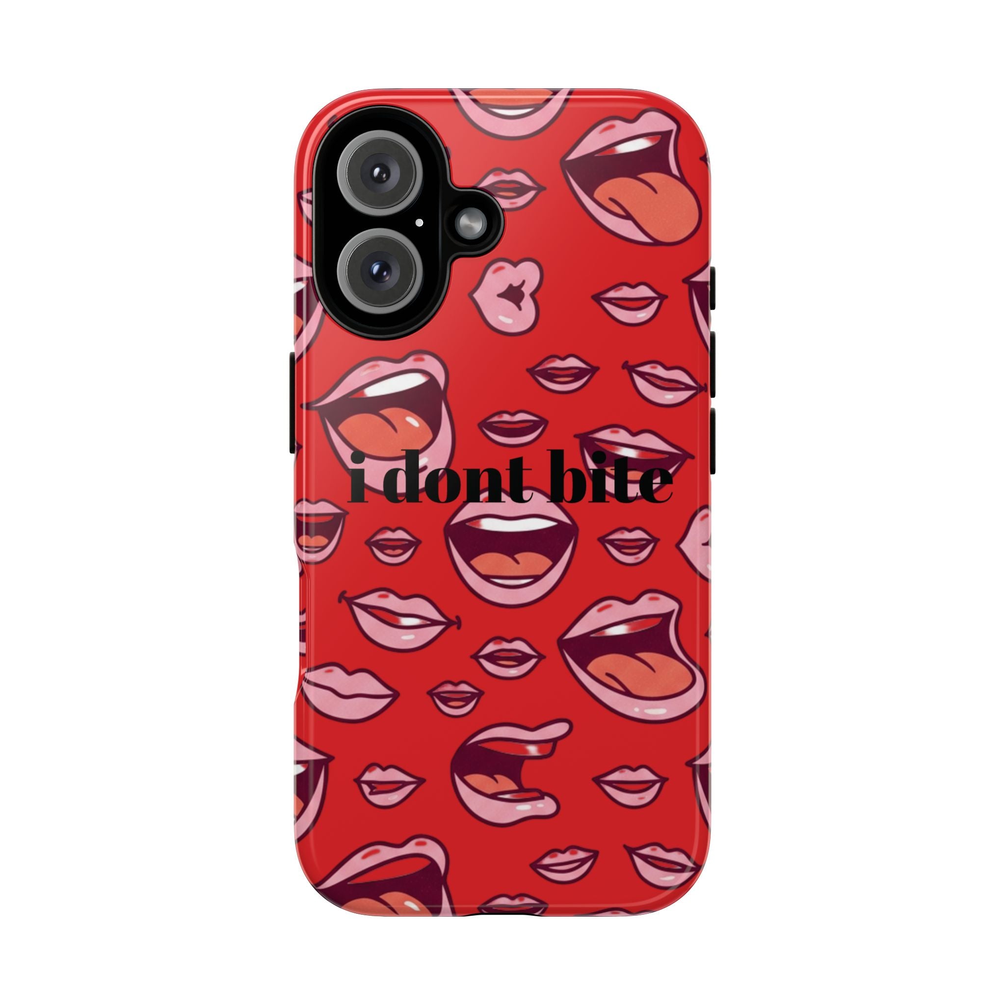 Bold Red Lips Phone Case – "I don’t bite" Graphic Tough Case