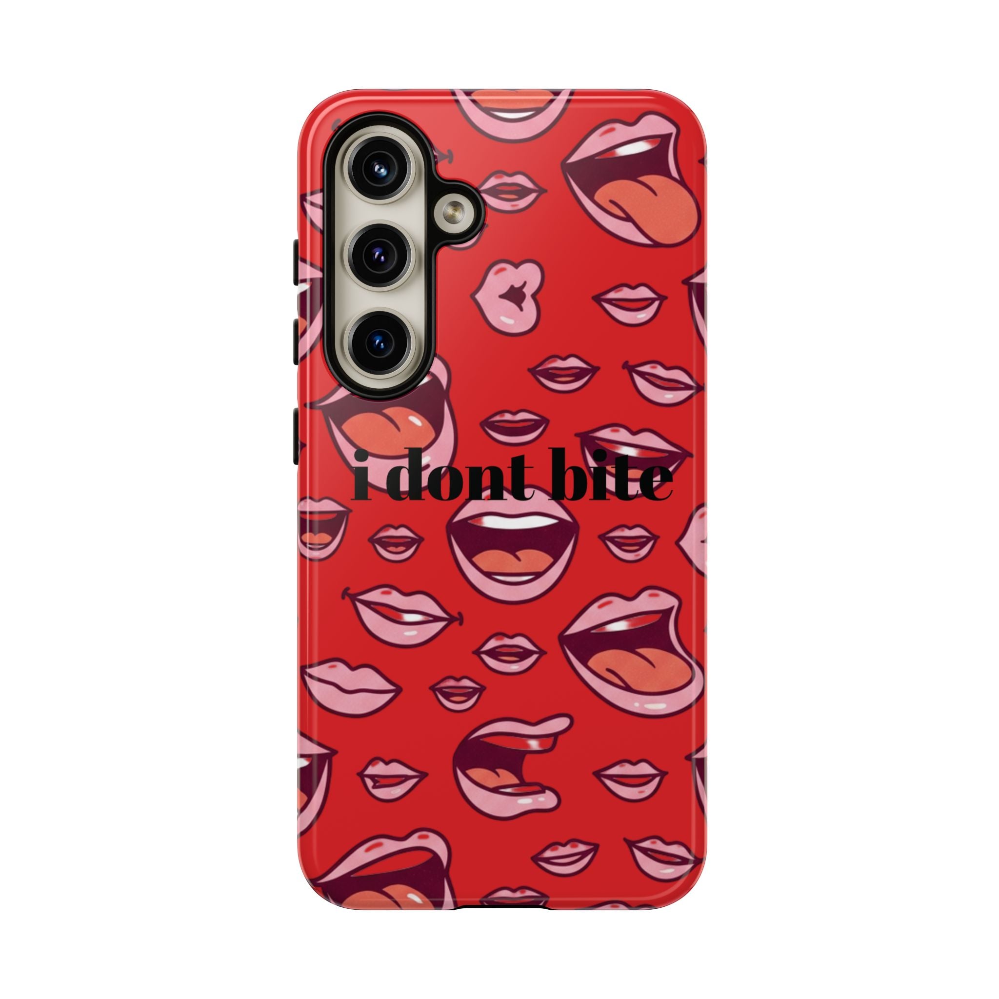 Bold Red Lips Phone Case – "I don’t bite" Graphic Tough Case
