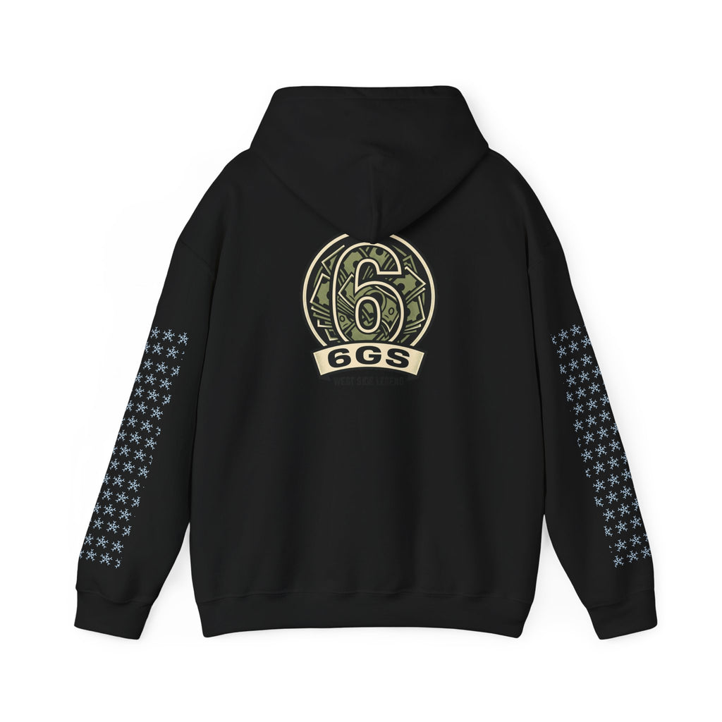 6GS Emblem hoodie-white pullover with military- Green coin logo