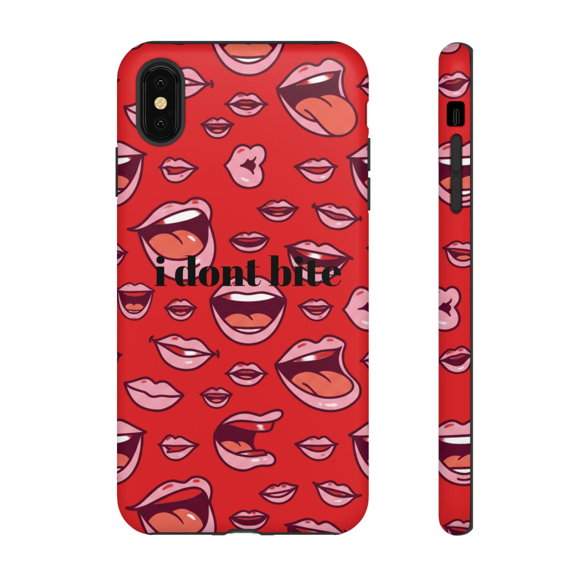 Bold Red Lips Phone Case – "I don’t bite" Graphic Tough Case