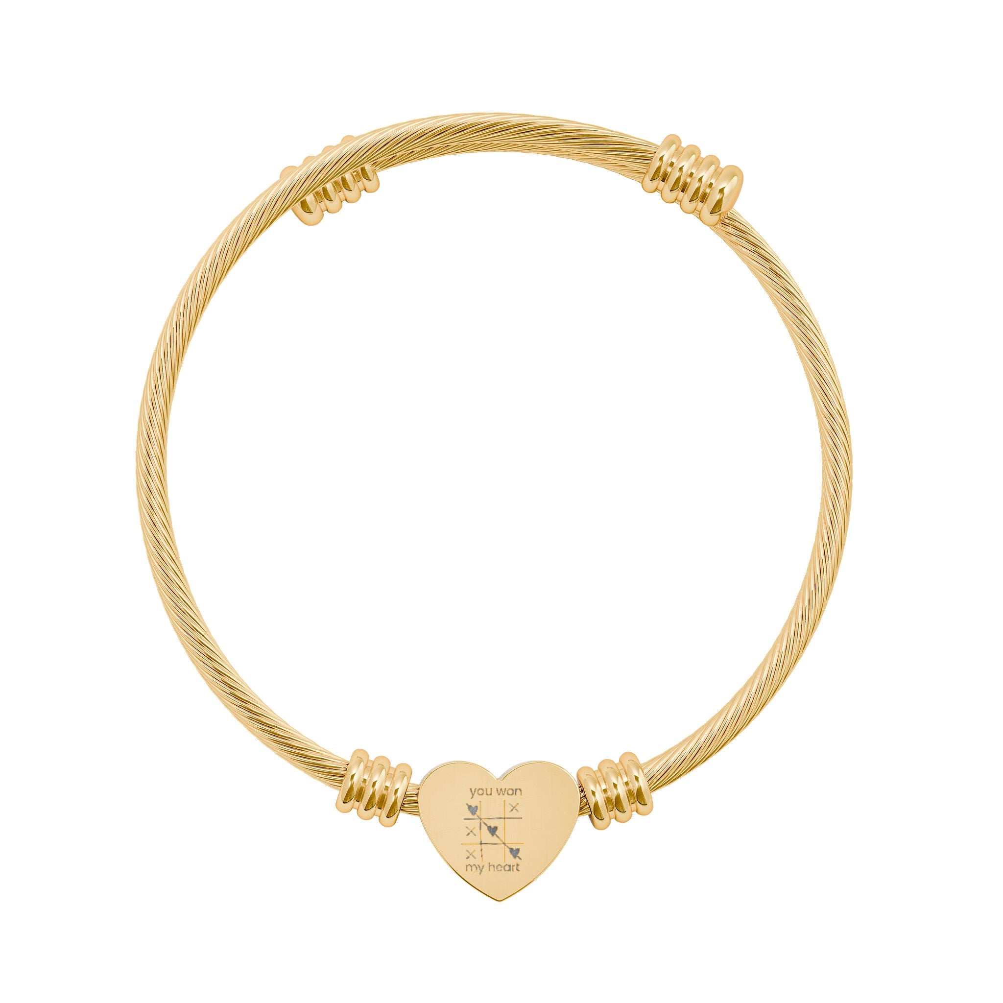 Engravable Heart Cuff Bracelet — Personalized Wire Bangle for Her (Silver or Gold)