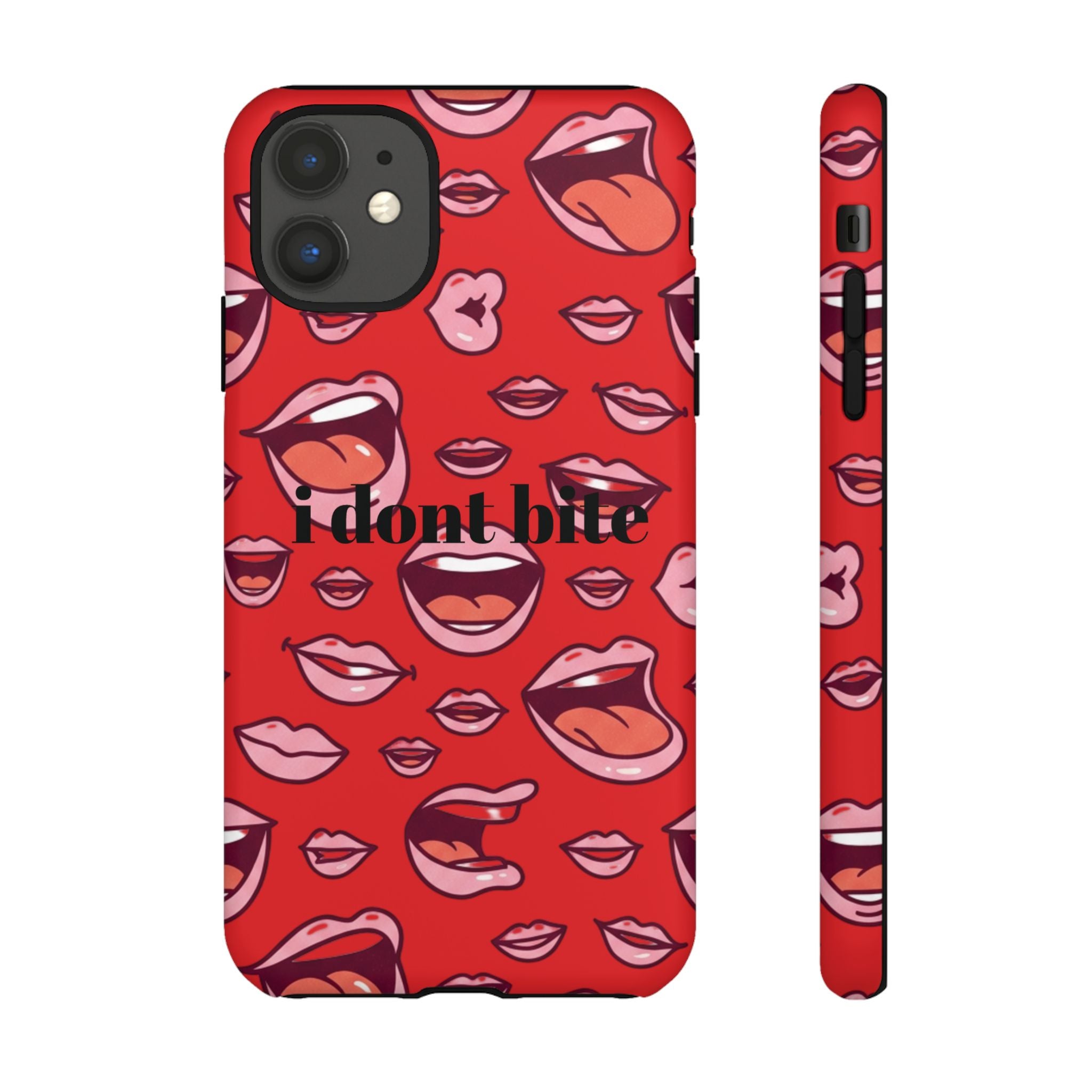 Bold Red Lips Phone Case – "I don’t bite" Graphic Tough Case
