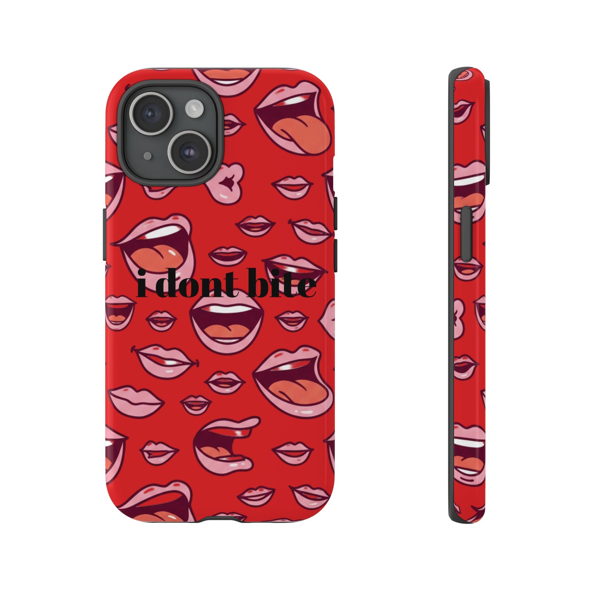 Bold Red Lips Phone Case – "I don’t bite" Graphic Tough Case
