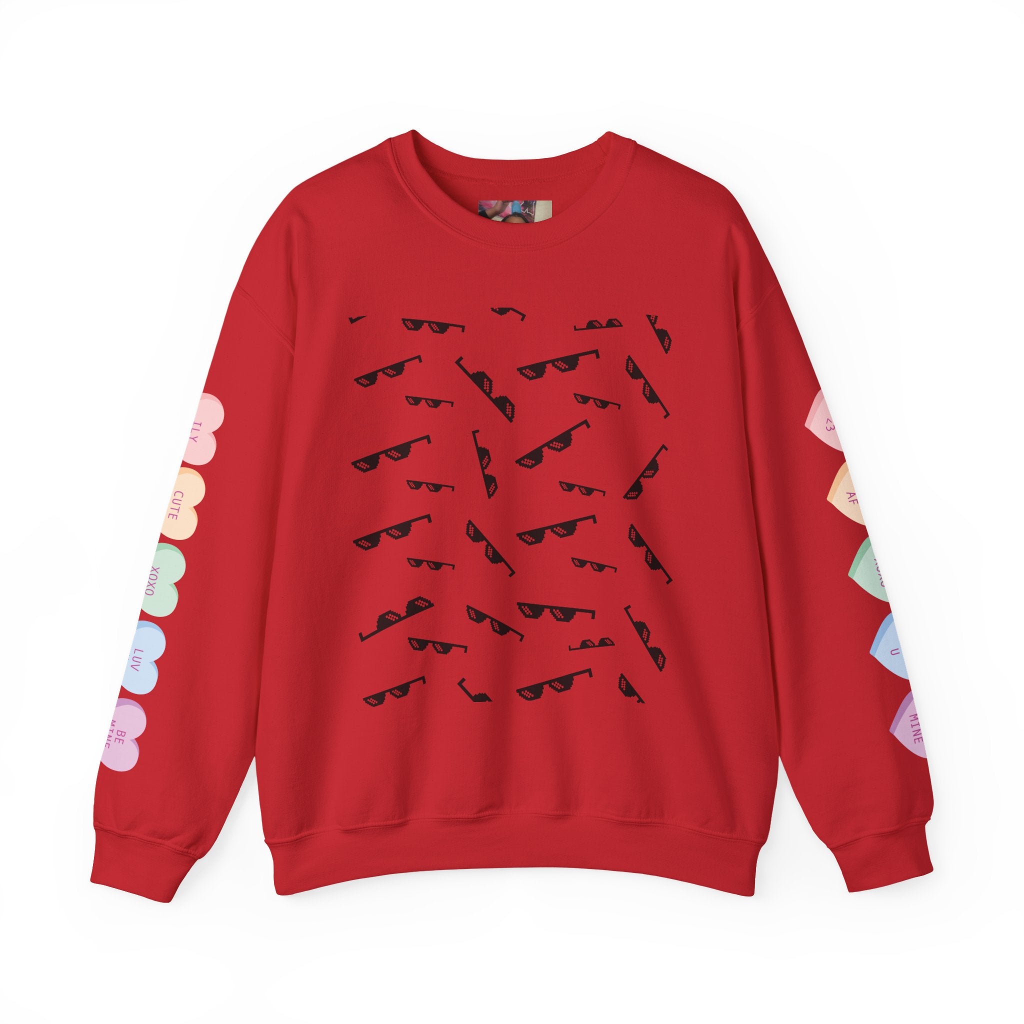 Crewneck Sweatshirt — Retro Sunglasses Pattern & Photo Back Print