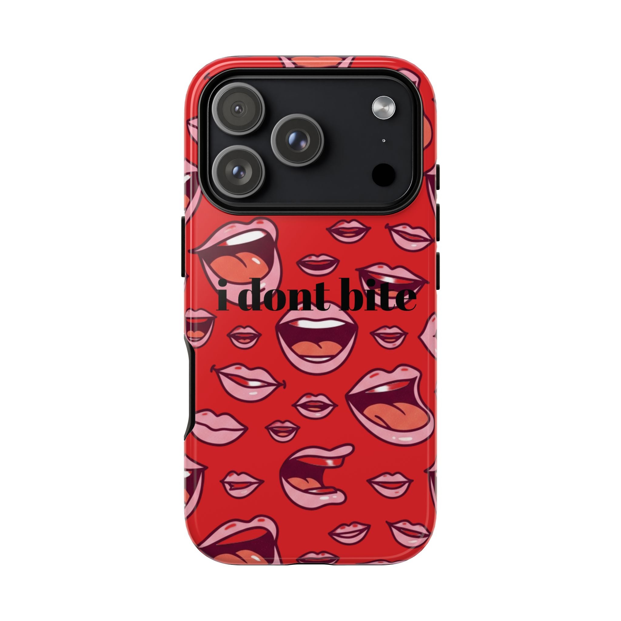 Bold Red Lips Phone Case – "I don’t bite" Graphic Tough Case
