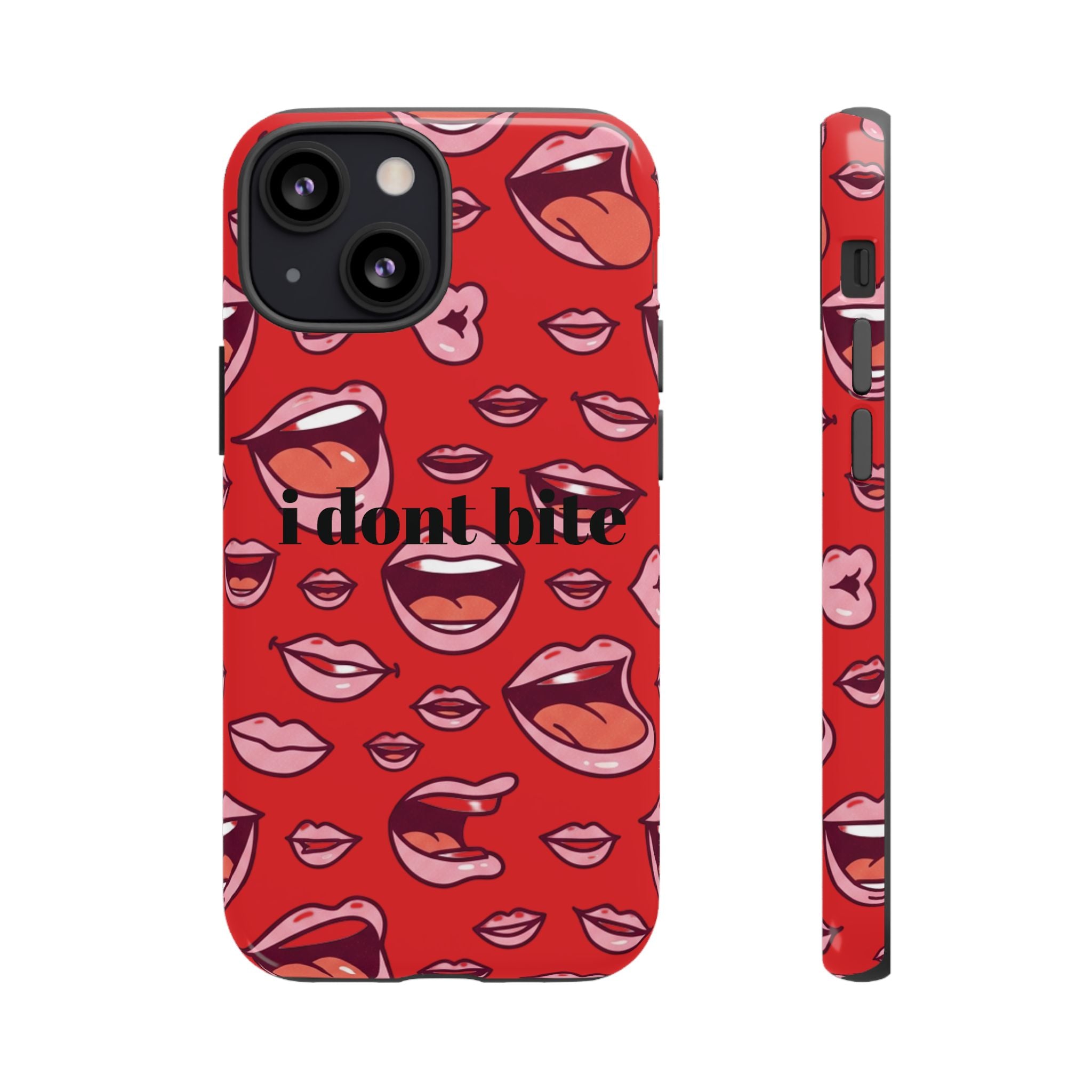 Bold Red Lips Phone Case – "I don’t bite" Graphic Tough Case