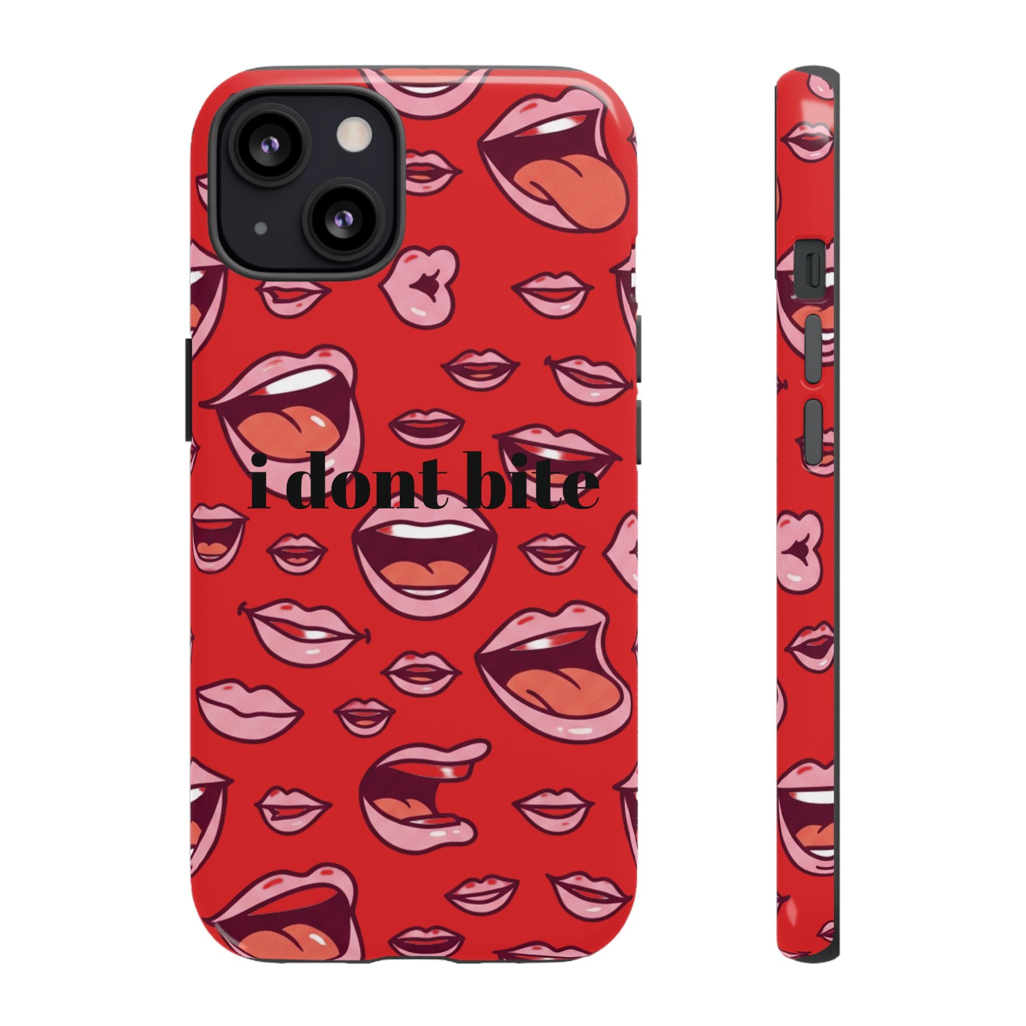 Bold Red Lips Phone Case – "I don’t bite" Graphic Tough Case