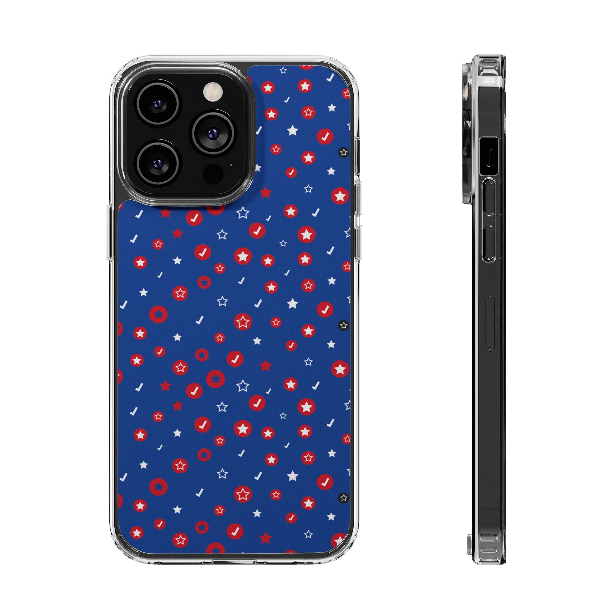 Clear Magnetic Phone Case — Navy Confetti Stars & Dots Impact-Resistant