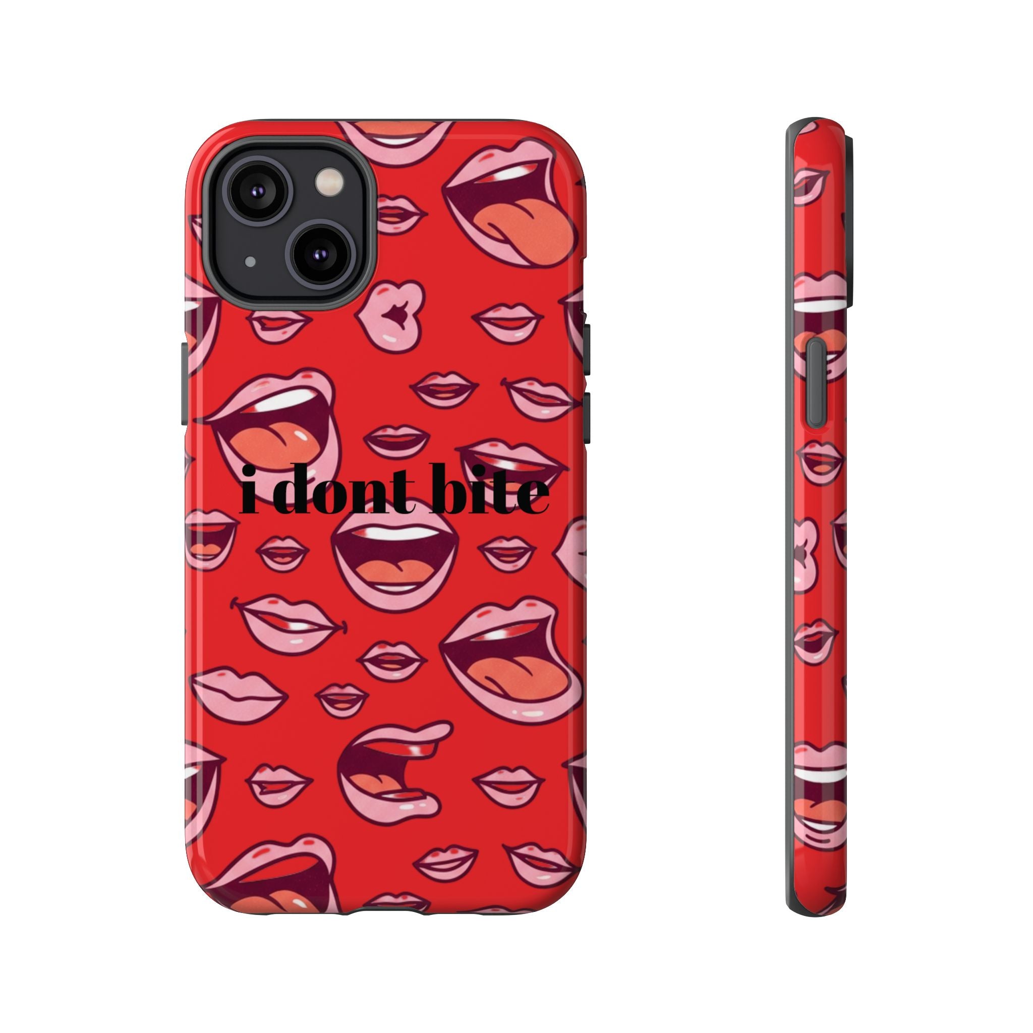 Bold Red Lips Phone Case – "I don’t bite" Graphic Tough Case