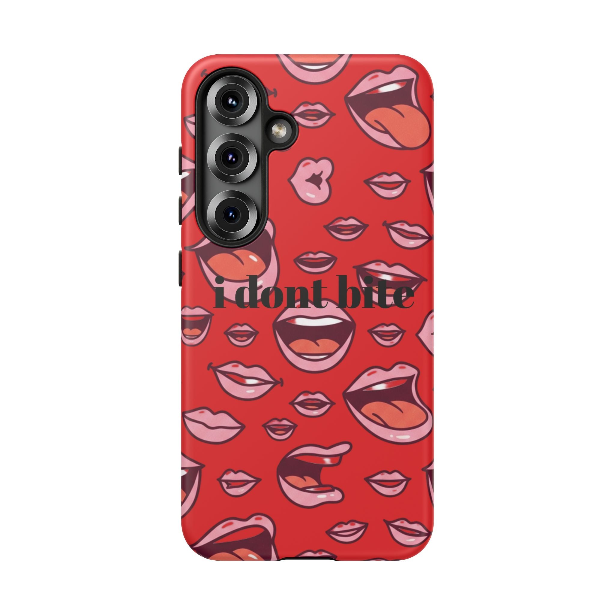 Bold Red Lips Phone Case – "I don’t bite" Graphic Tough Case
