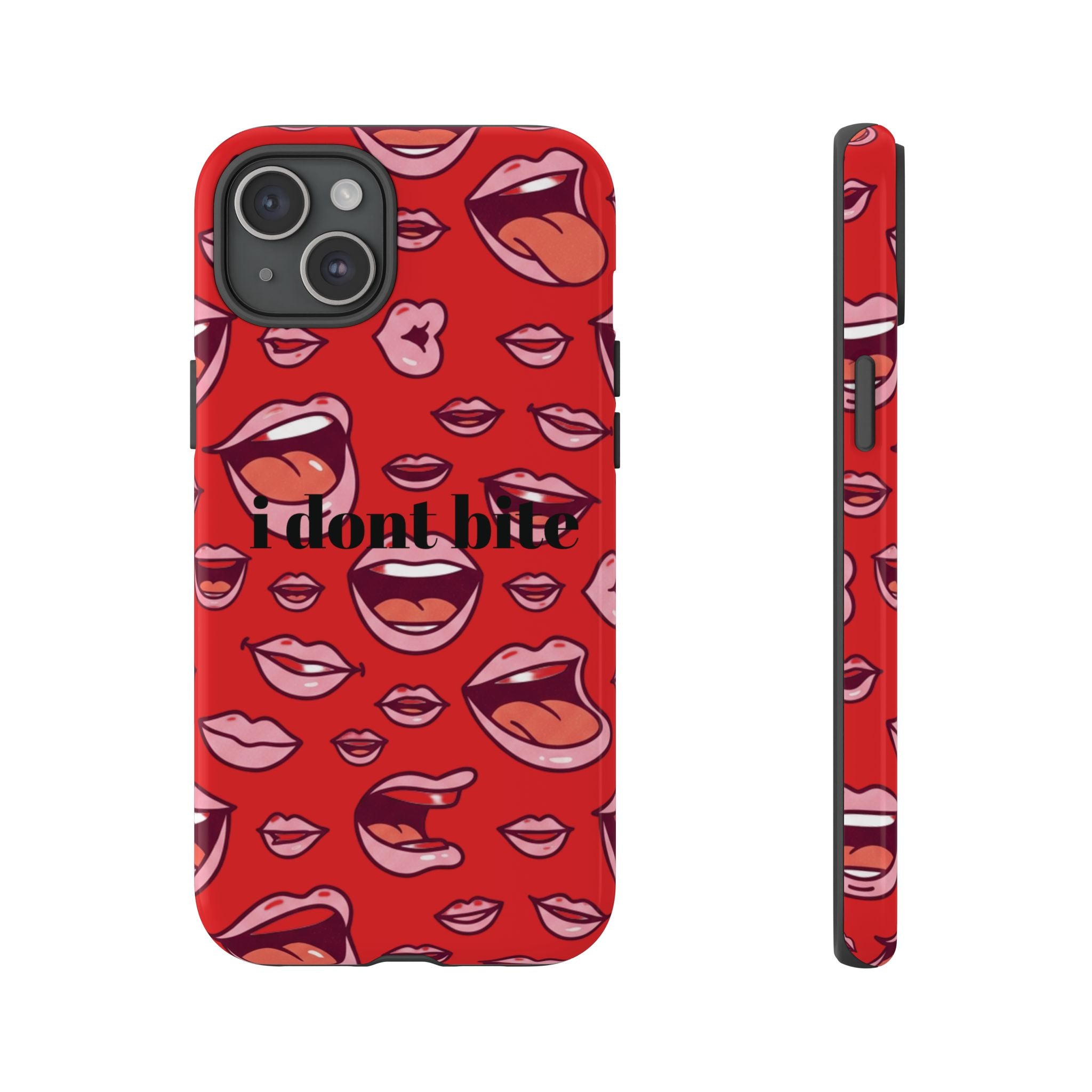 Bold Red Lips Phone Case – "I don’t bite" Graphic Tough Case