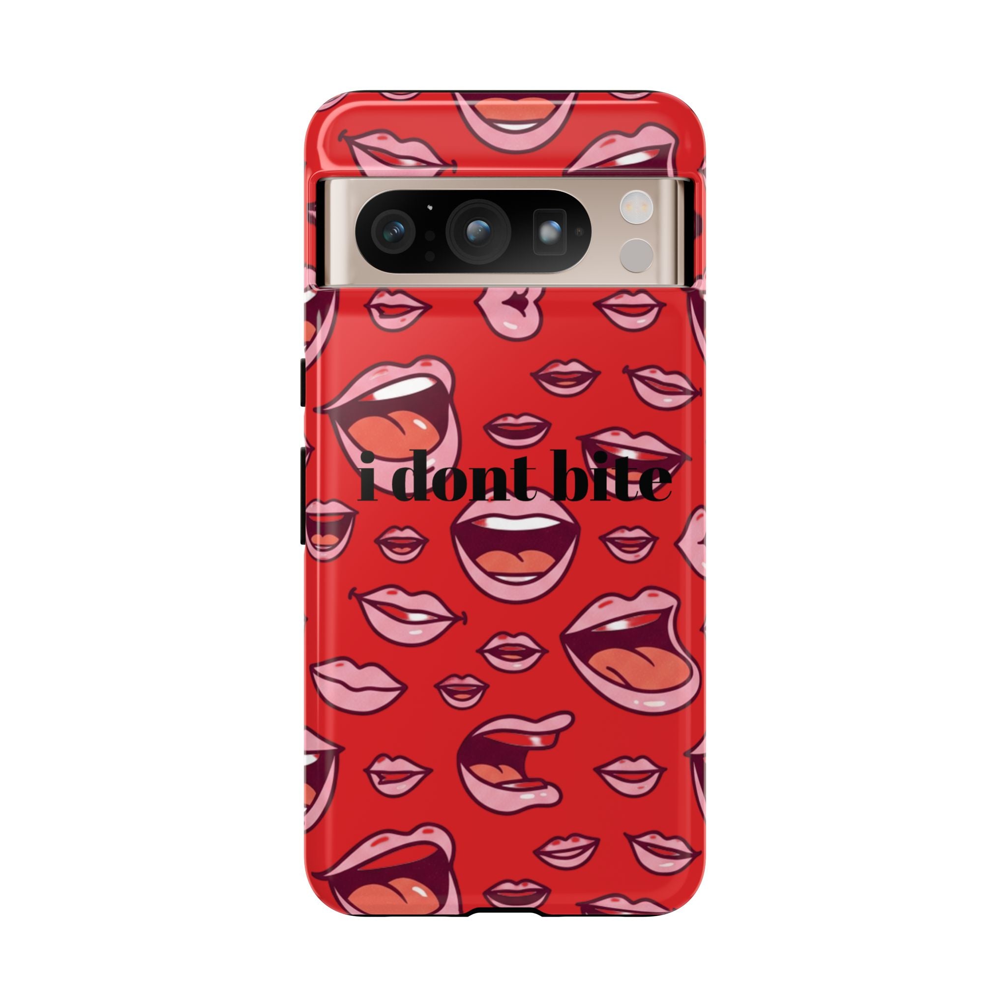 Bold Red Lips Phone Case – "I don’t bite" Graphic Tough Case