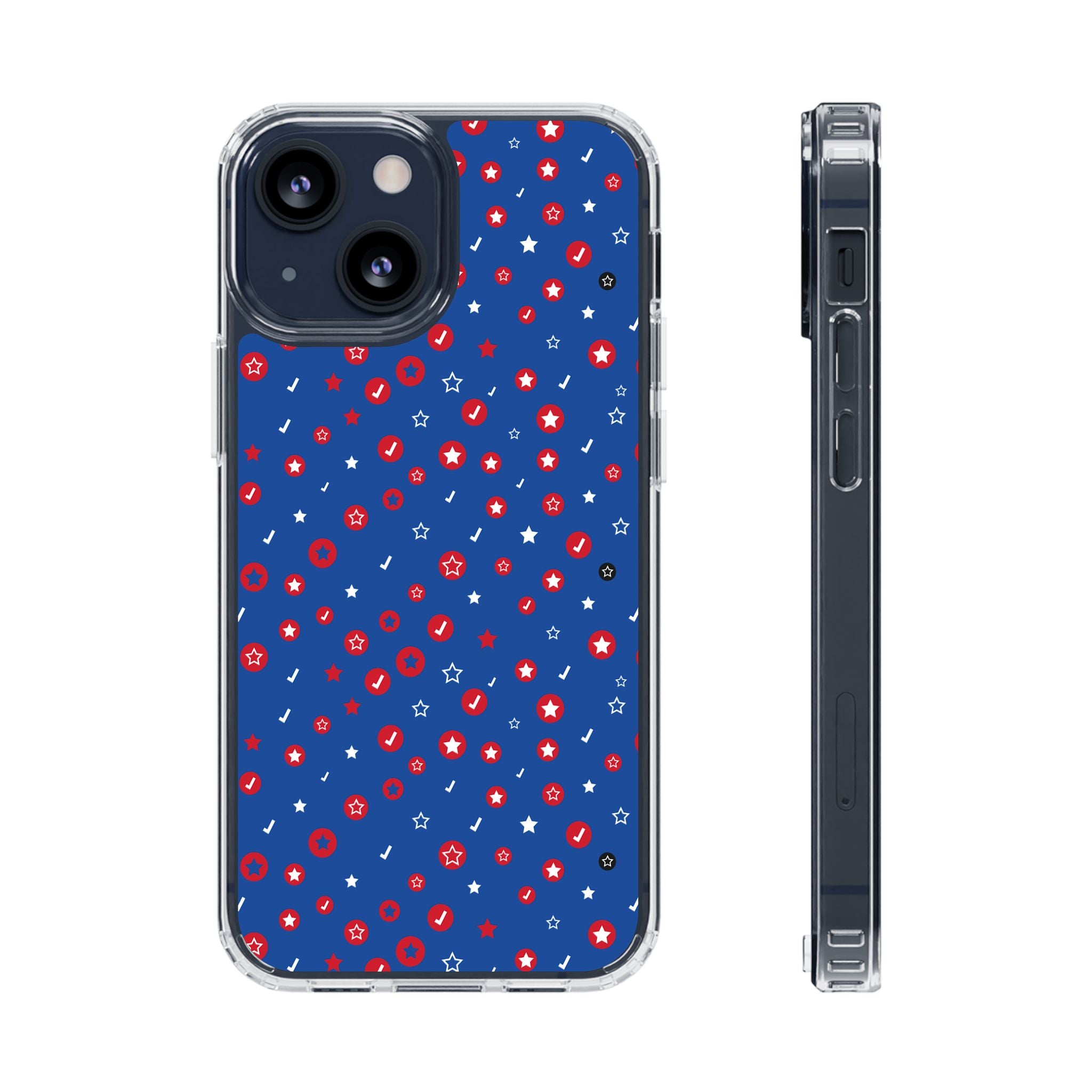 Clear Magnetic Phone Case — Navy Confetti Stars & Dots Impact-Resistant