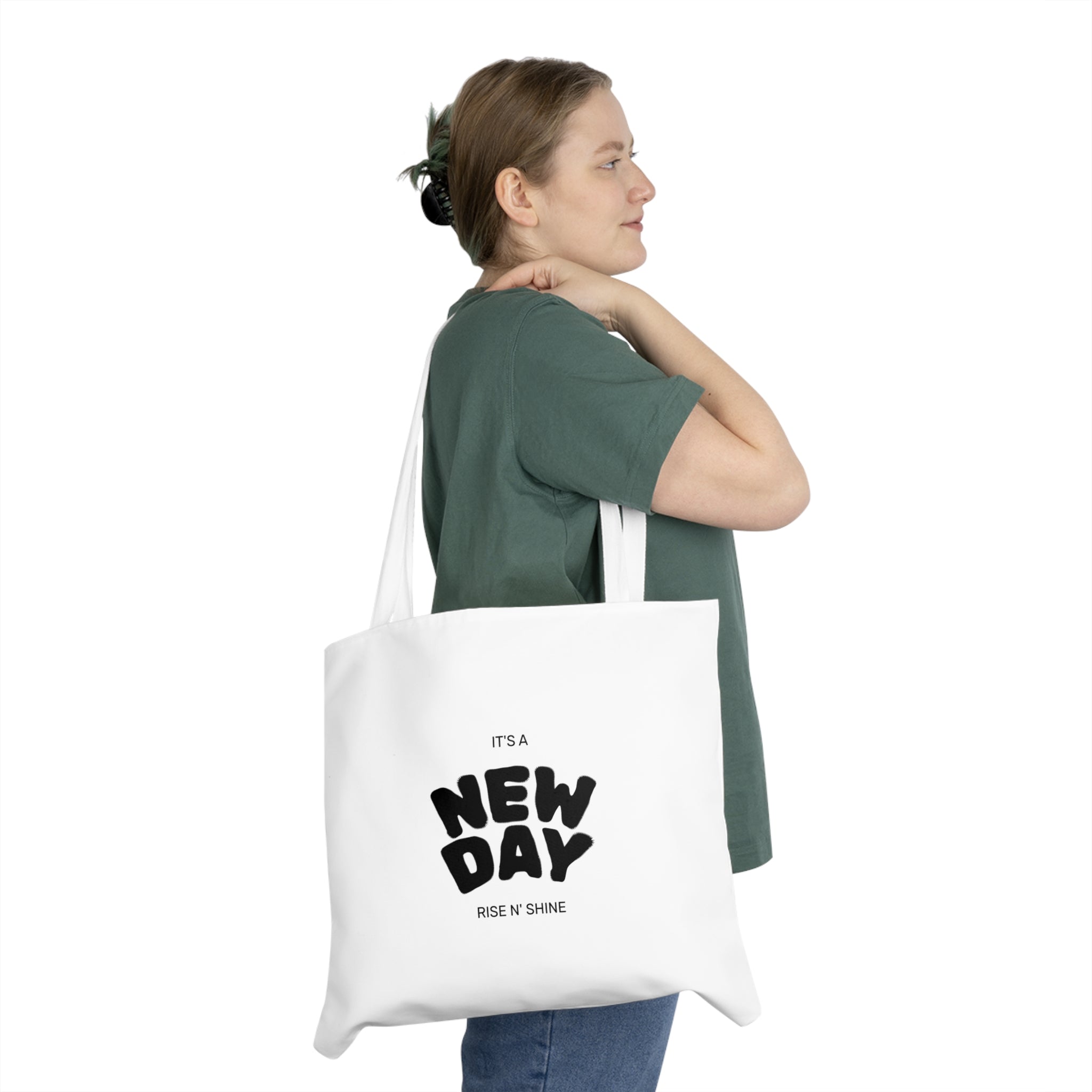 New Day Tote Bag – "It's a New Day / Rise N' Shine" Inspirational Shoulder Tote