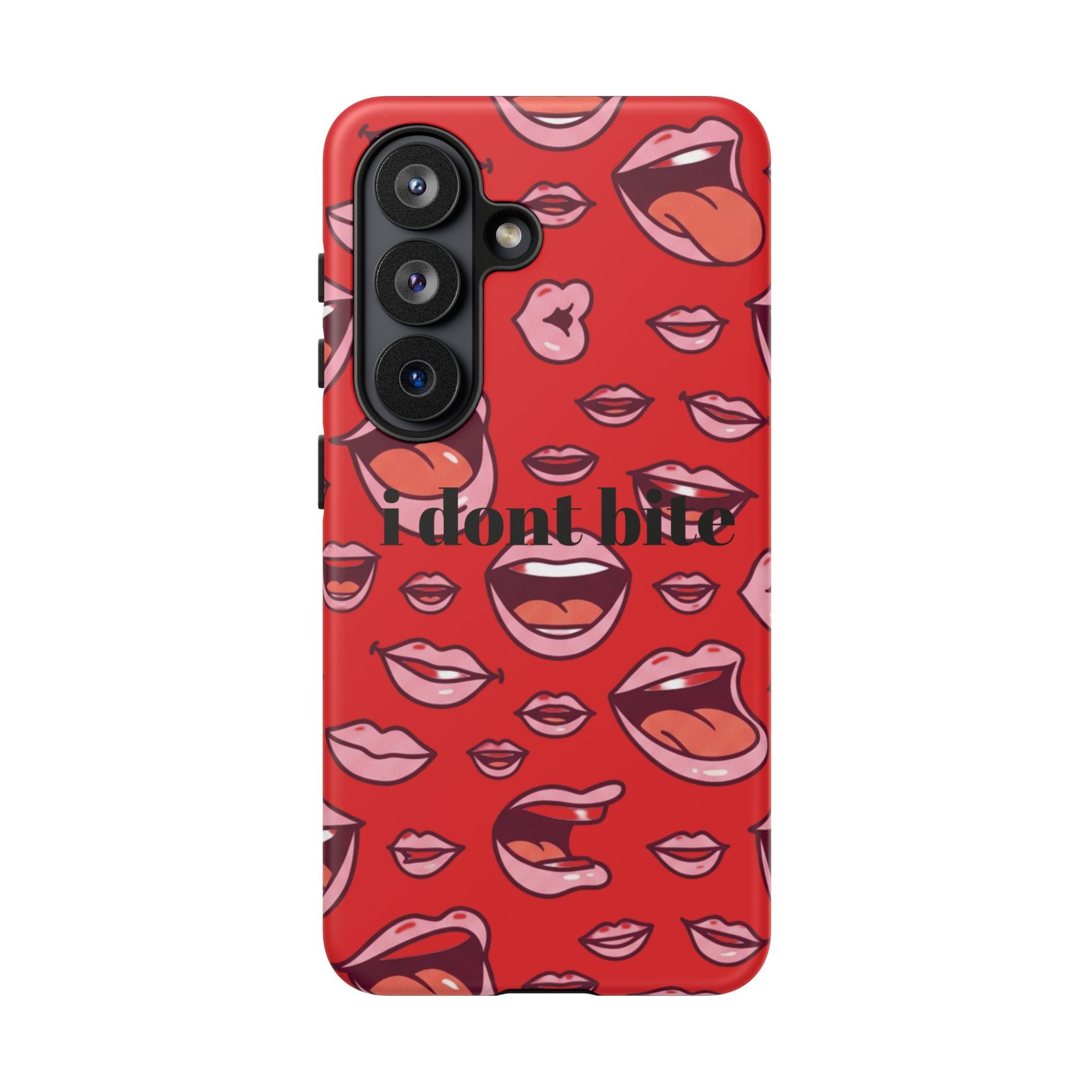 Bold Red Lips Phone Case – "I don’t bite" Graphic Tough Case
