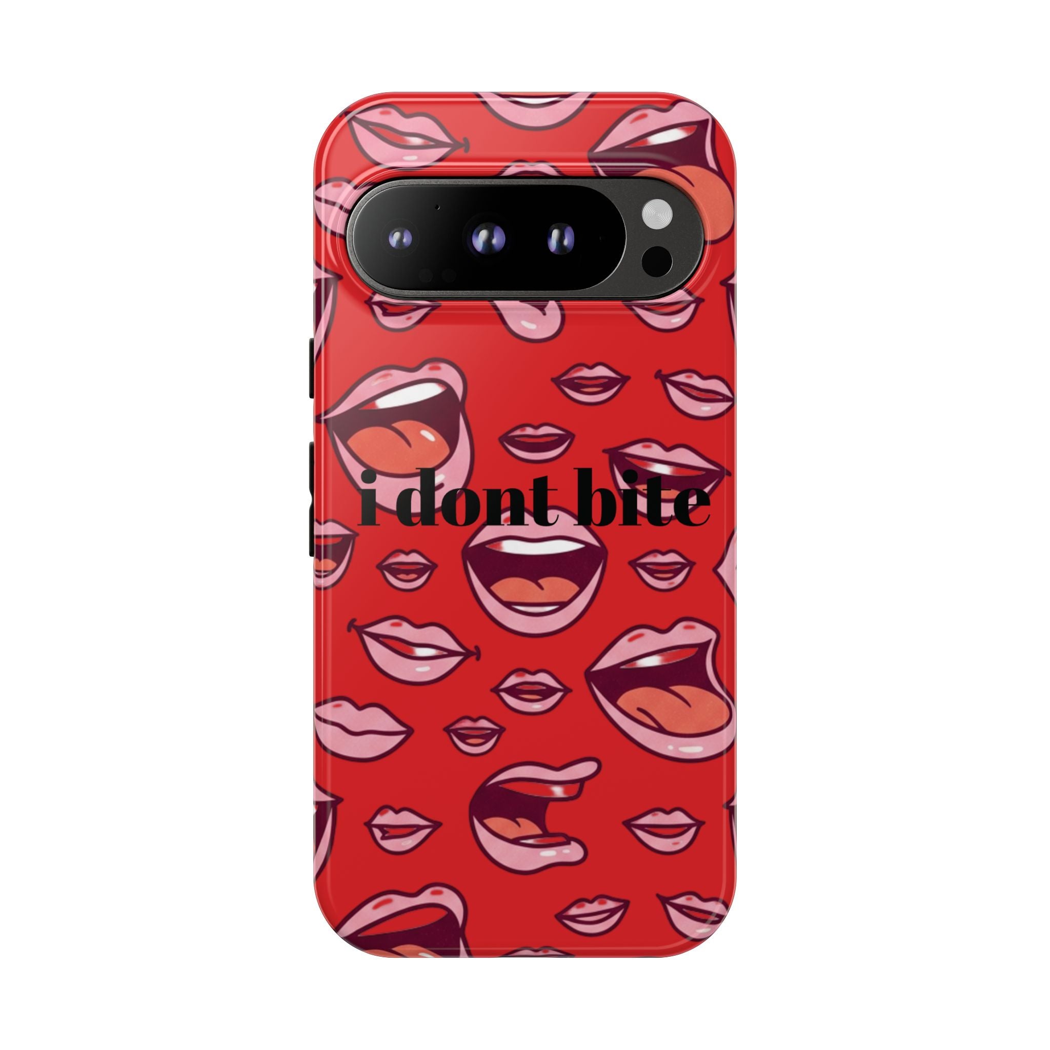 Bold Red Lips Phone Case – "I don’t bite" Graphic Tough Case