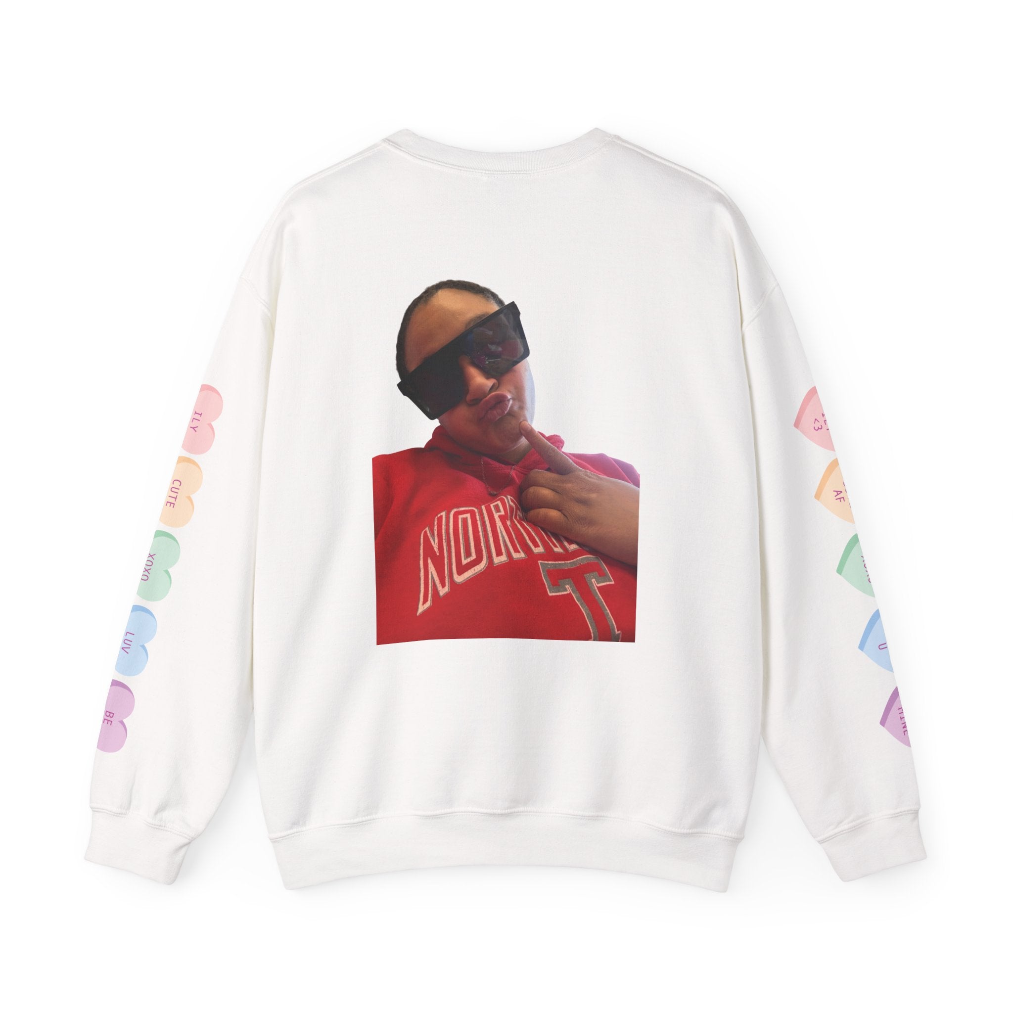 Crewneck Sweatshirt — Retro Sunglasses Pattern & Photo Back Print