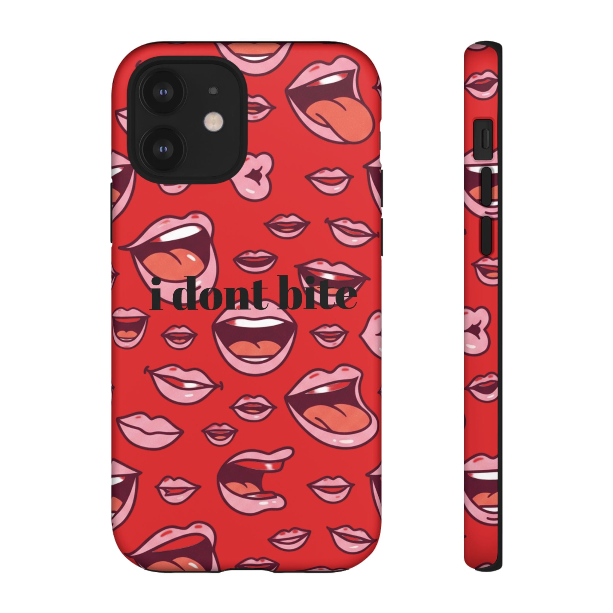 Bold Red Lips Phone Case – "I don’t bite" Graphic Tough Case