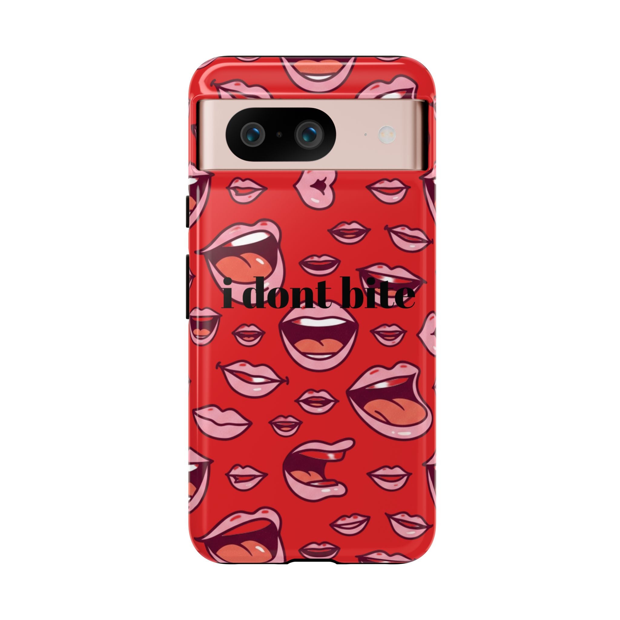 Bold Red Lips Phone Case – "I don’t bite" Graphic Tough Case