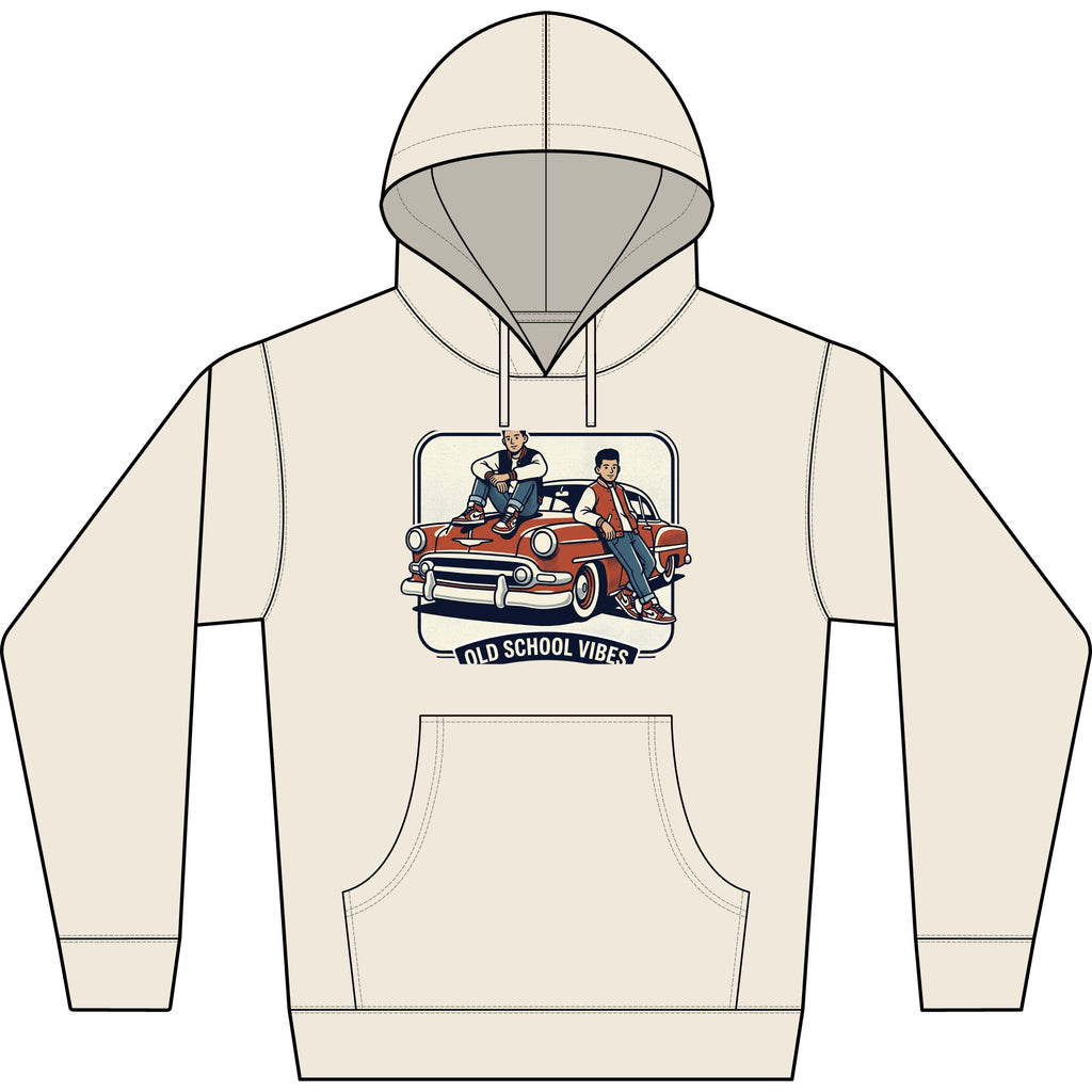 Old School Vibes Hoodie — Retro Car & Guys Graphic Sweatshirt
