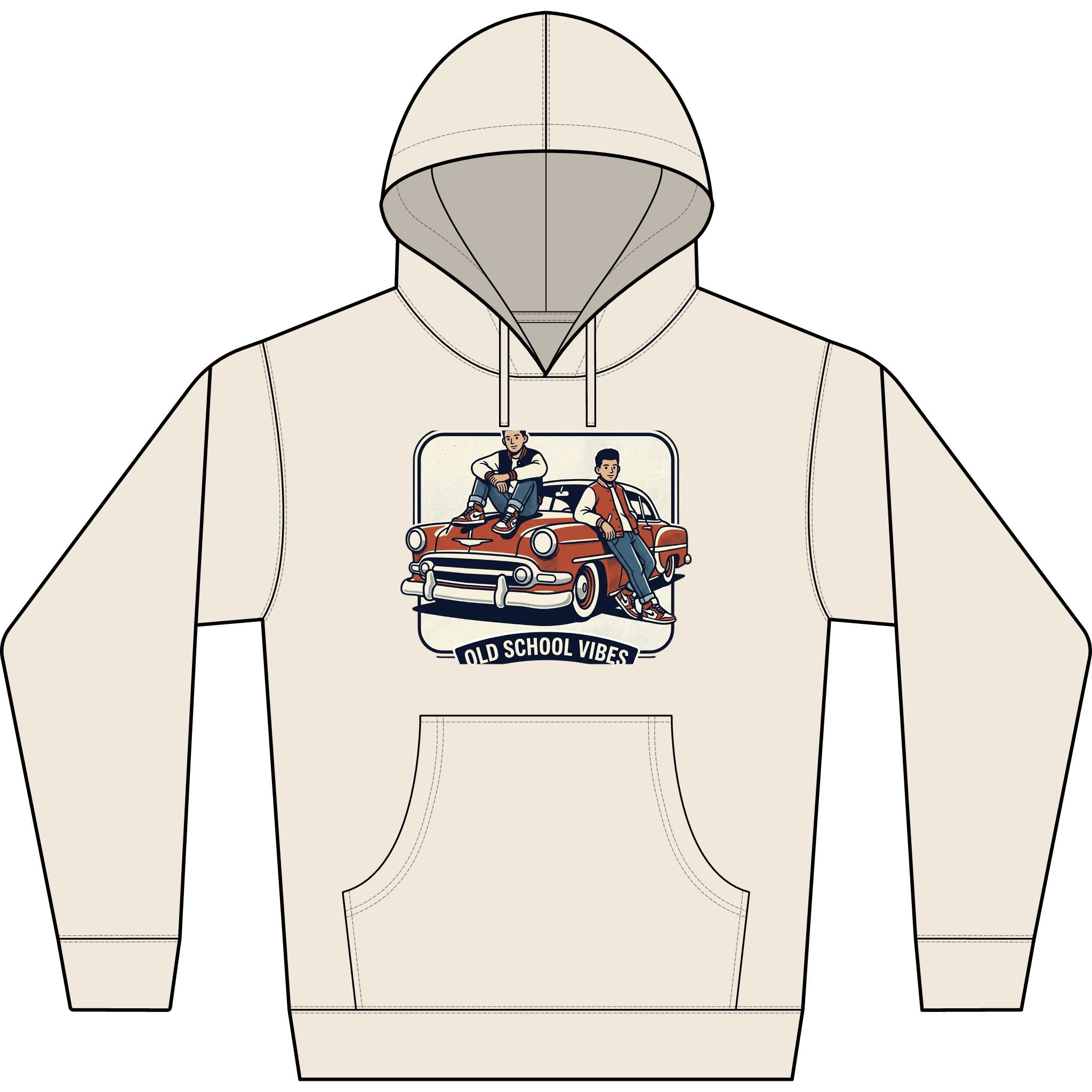 Old School Vibes Hoodie — Retro Car & Guys Graphic Sweatshirt