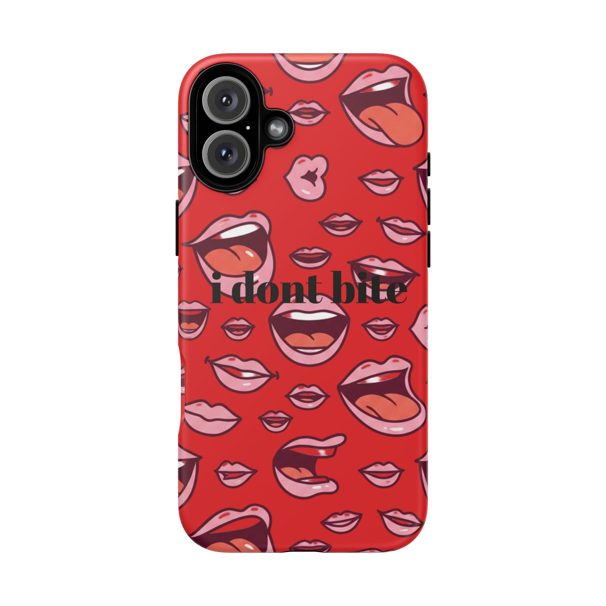 Bold Red Lips Phone Case – "I don’t bite" Graphic Tough Case