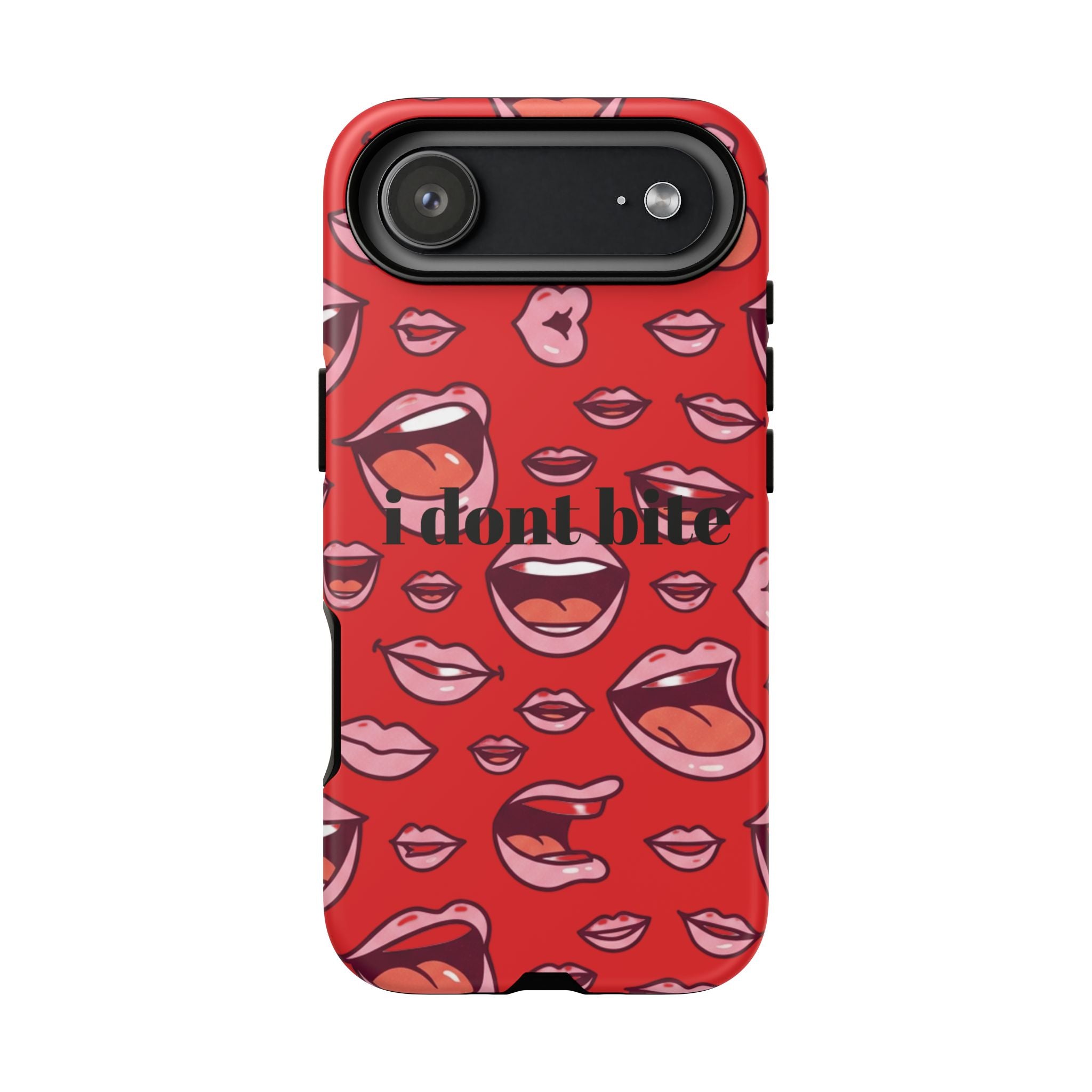 Bold Red Lips Phone Case – "I don’t bite" Graphic Tough Case