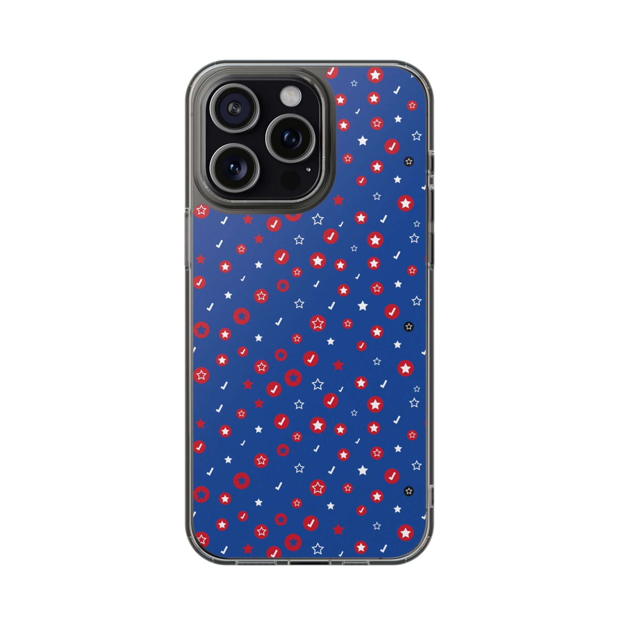 Clear Magnetic Phone Case — Navy Confetti Stars & Dots Impact-Resistant