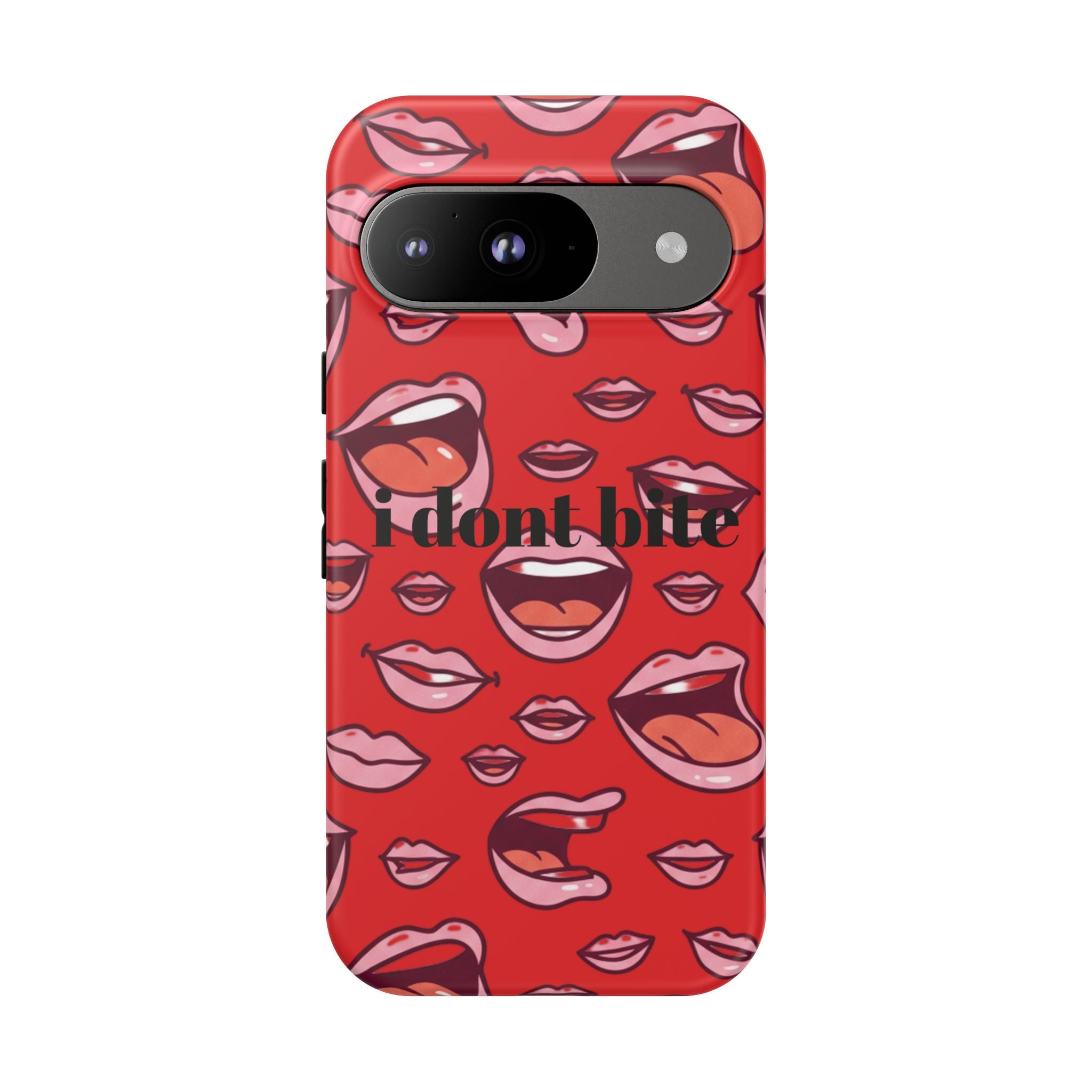 Bold Red Lips Phone Case – "I don’t bite" Graphic Tough Case