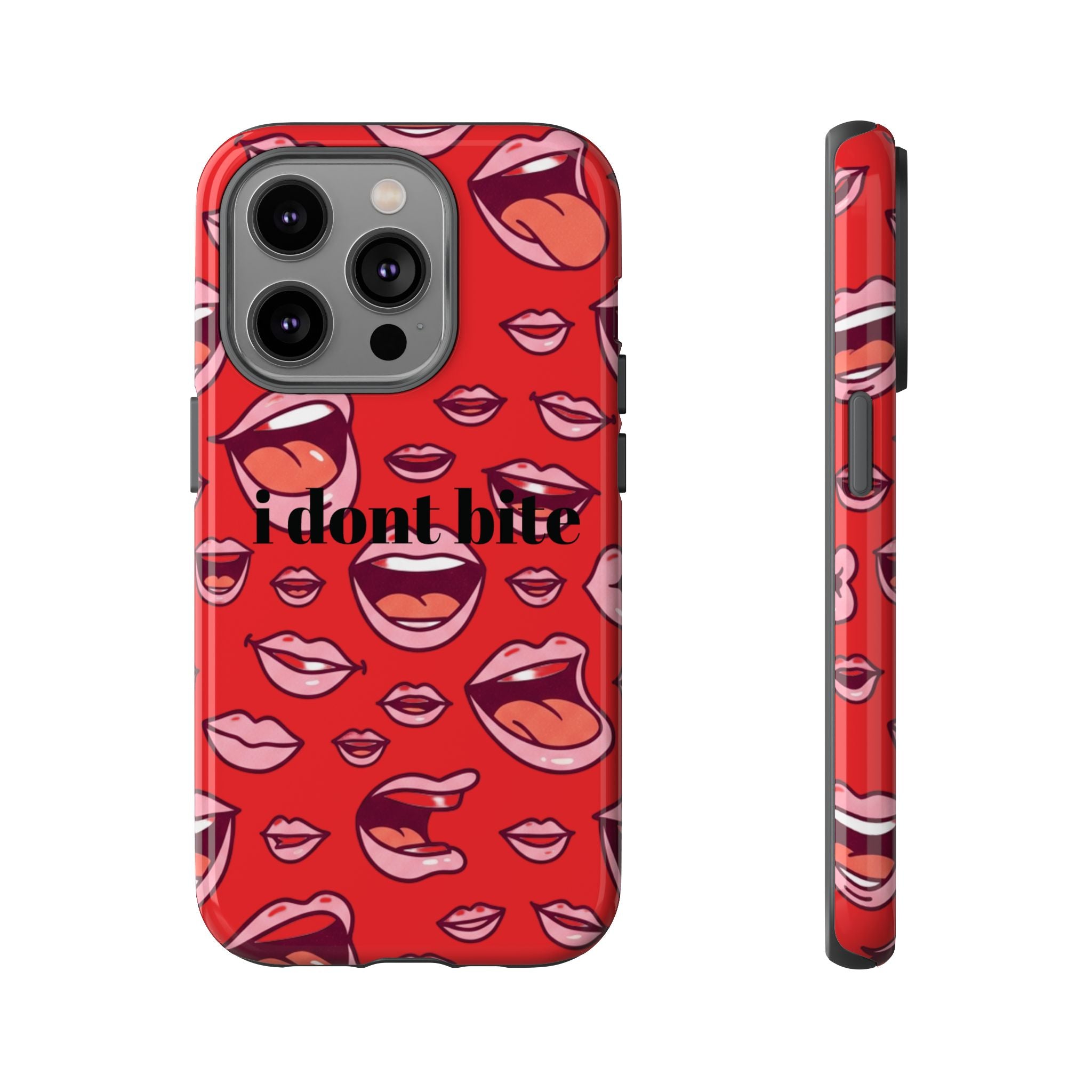 Bold Red Lips Phone Case – "I don’t bite" Graphic Tough Case