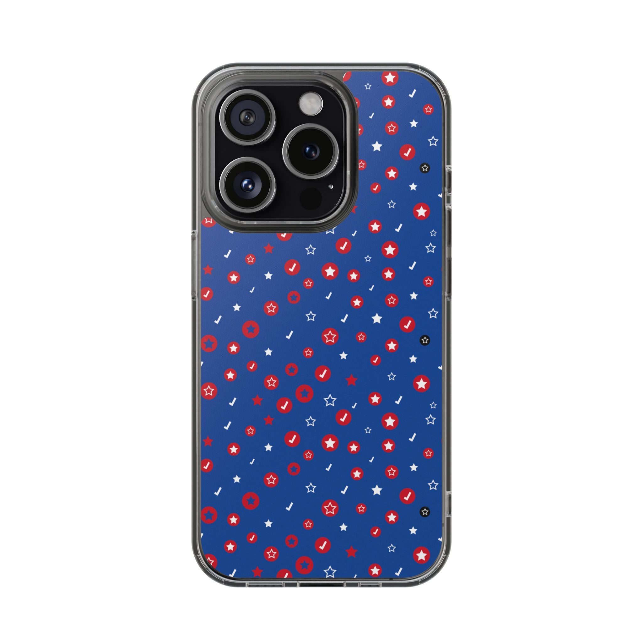 Clear Magnetic Phone Case — Navy Confetti Stars & Dots Impact-Resistant