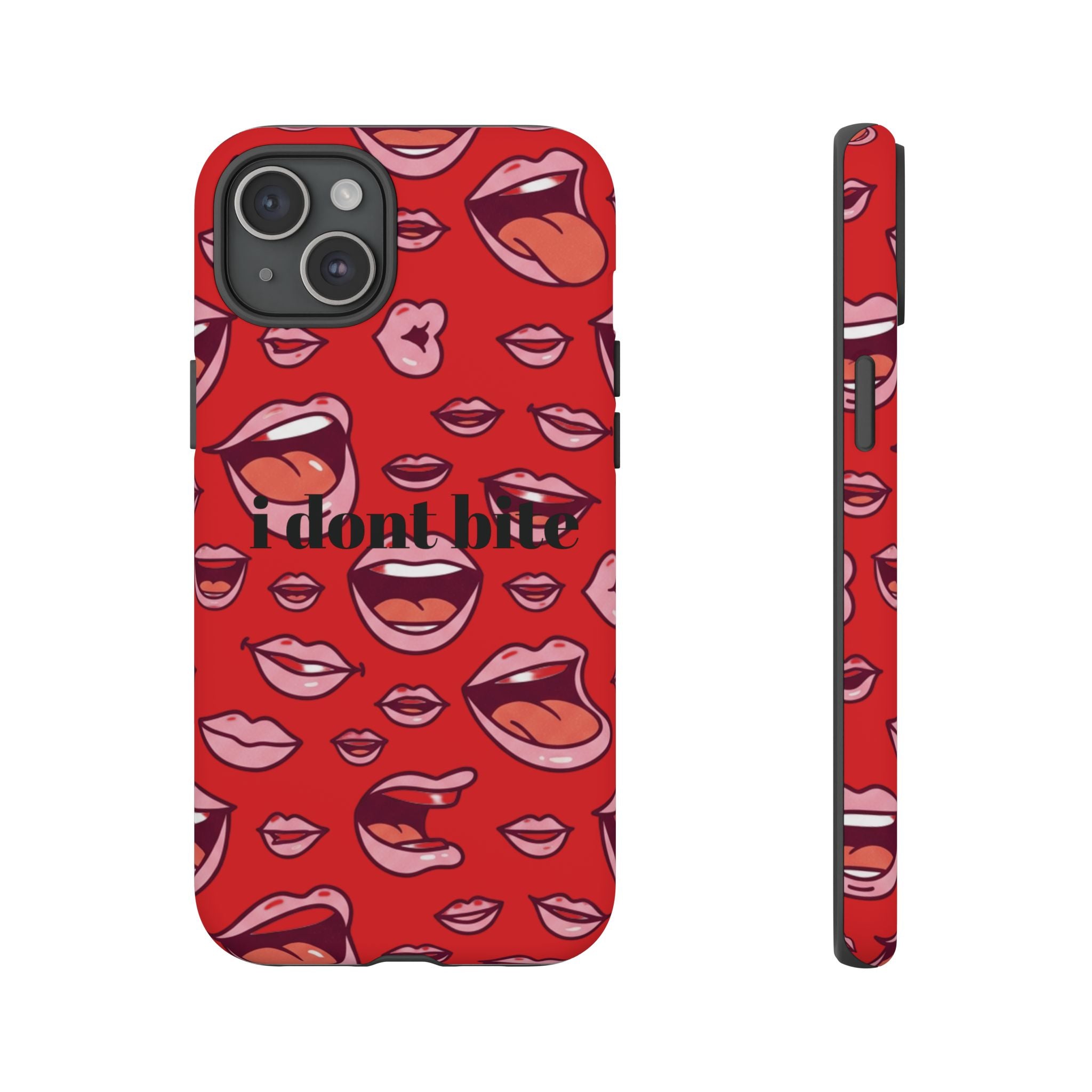 Bold Red Lips Phone Case – "I don’t bite" Graphic Tough Case