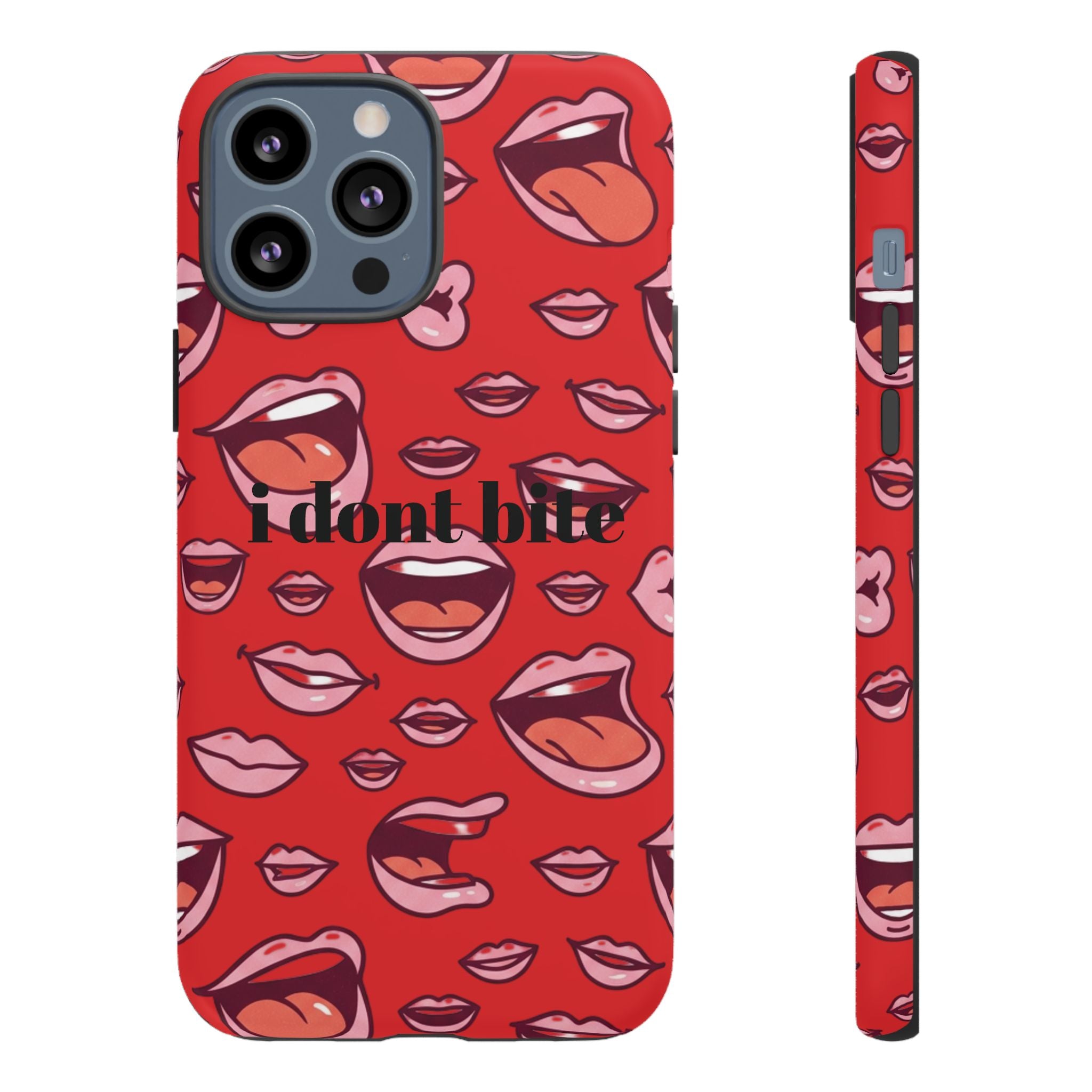 Bold Red Lips Phone Case – "I don’t bite" Graphic Tough Case