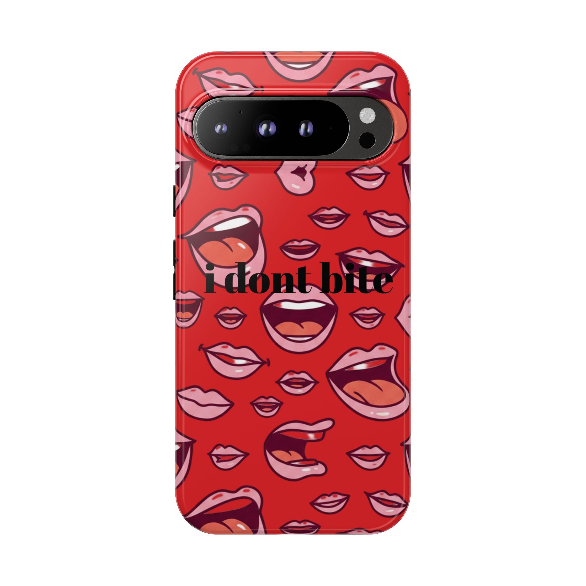 Bold Red Lips Phone Case – "I don’t bite" Graphic Tough Case